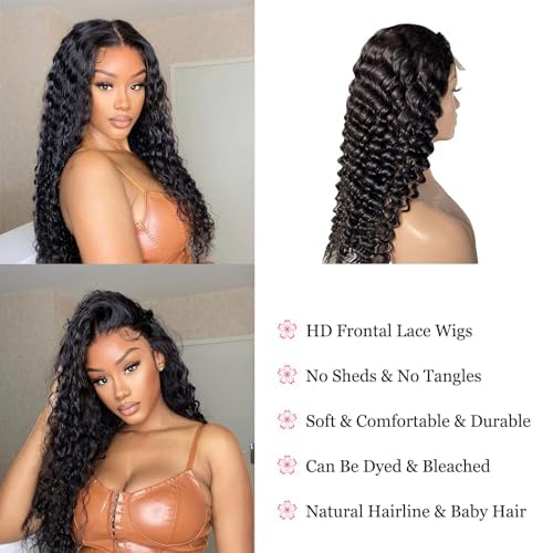 5x5 Deep Curly Lace Front Wigs Human Hair - Brazilian Wet & Wavy HD Transparent Pre-Plucked Lace Closure Wigs for Black Women (34IN) | Perfect for Daily Wear, Parties & Special Occasions