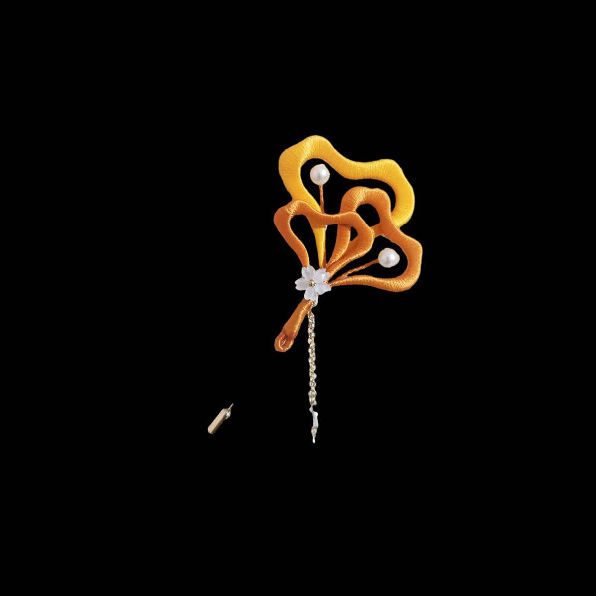 Handmade Ginkgo Leaf Silk Brooch - Elegant Floral Pin for Women (Chanhua) - Perfect for Weddings, Parties, and Special Occasions