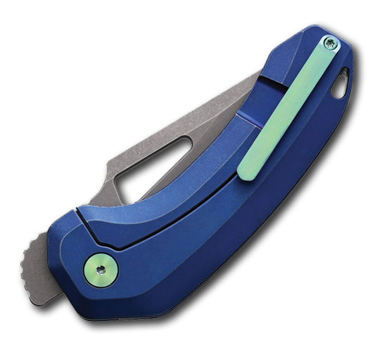 Damned Designs DJINN XL S35VN Titanium Blue Folding Pocket Knife - EDC Gear, Outdoor Survival, Camping & Everyday Carry Accessories