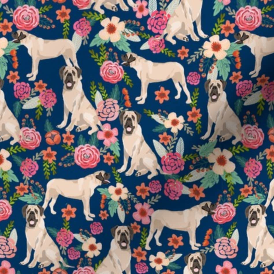 English Mastiff Floral Navy Dog Breed Printed Minky Fabric by The Yard - Pet Friendly Soft Material for Sewing Baby Blankets, Quilt Backing & Plush Toys - Perfect for DIY Dog Lover Gifts & Nursery Decor