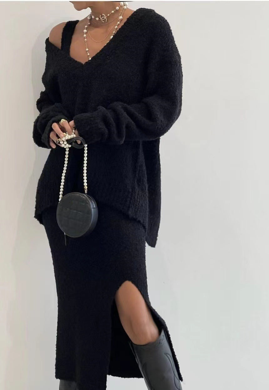 Lovevop Cozy V-Neck Back Slit Sweater & Camisole 2-Piece Set - Women's Casual Knit Outfit for Fall, Date Night & Office Wear