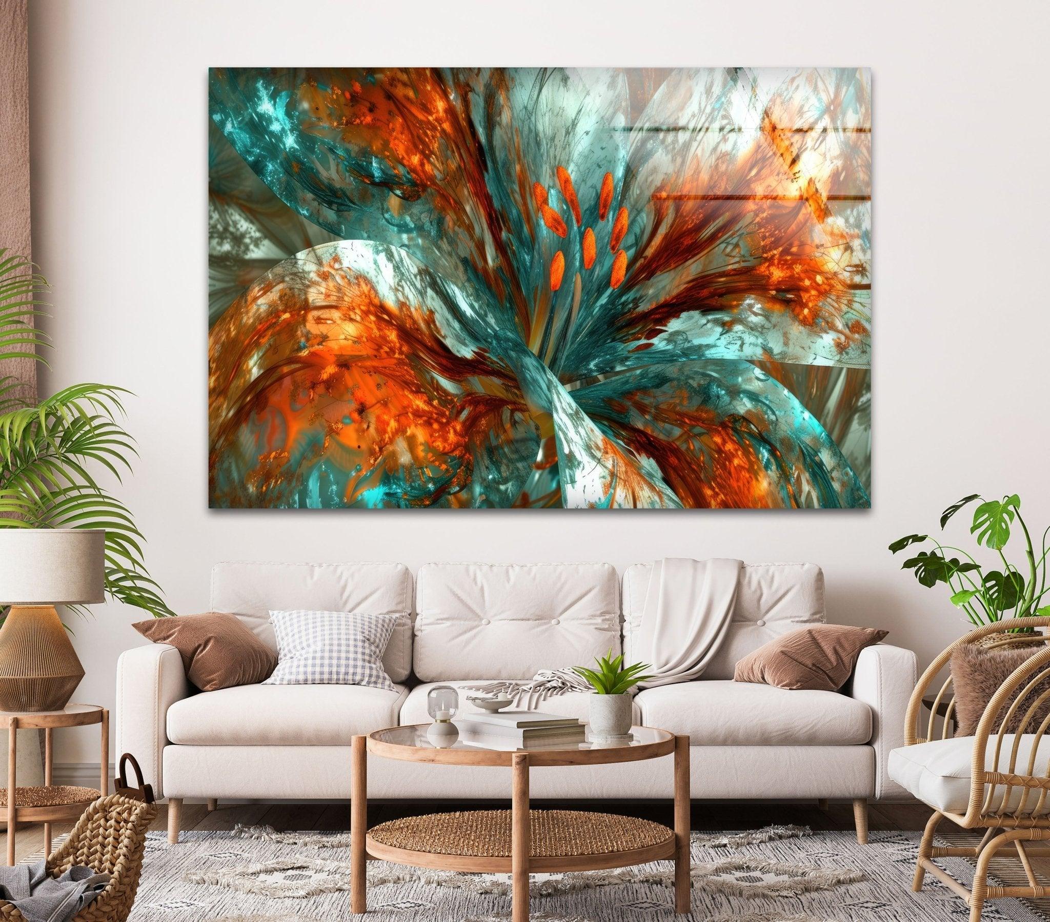 Abstract Floral Painting Glass Wall Art - Modern Home Decor for Living Room, Bedroom & Office - Elegant Handmade Glass Artwork for Interior Design