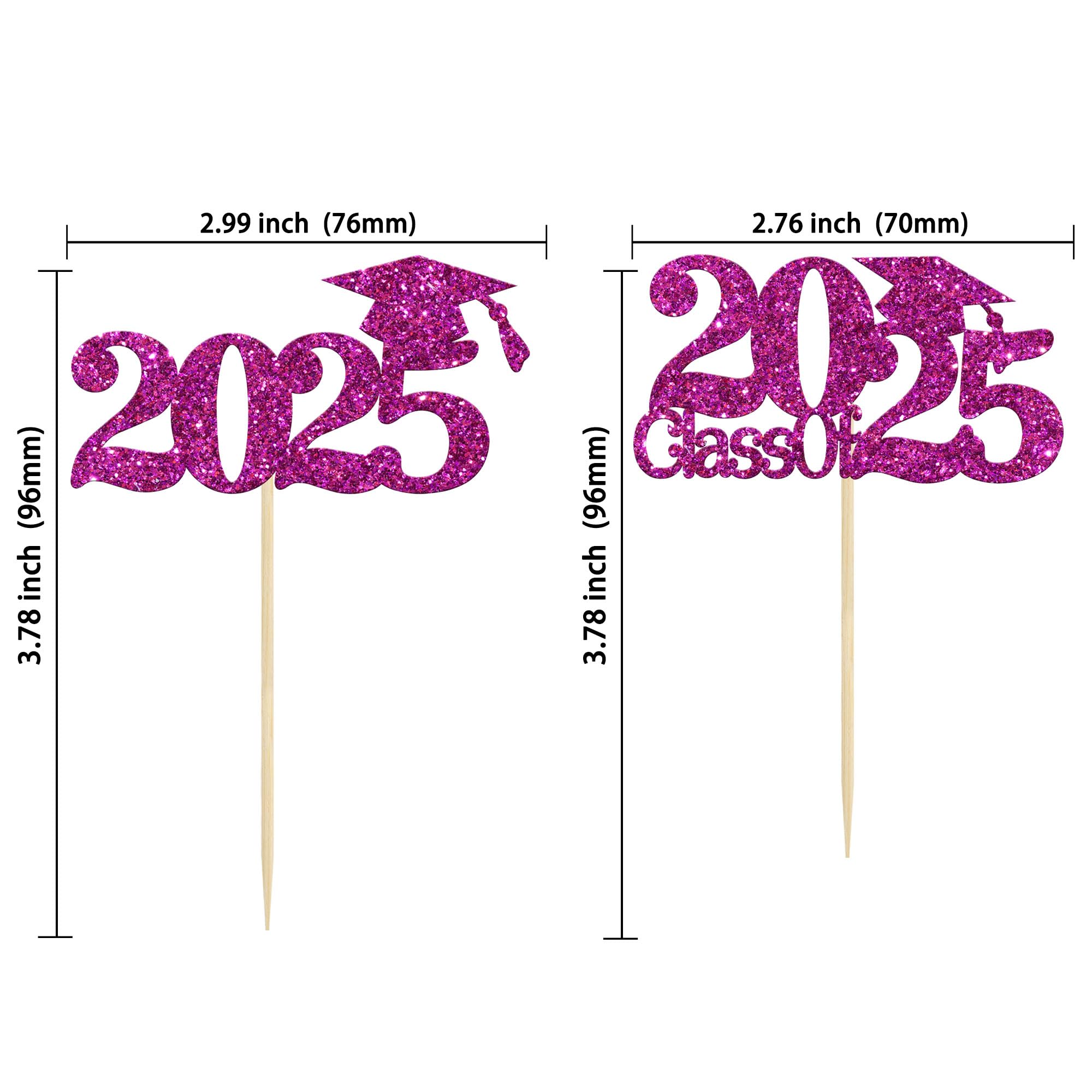 24Pcs Class of 2025 Graduation Cupcake Toppers - Purple Glitter Grad Cap Cake Decorations for 2025 Graduation Party Supplies | Perfect for High School & College Graduation Cakes, Cupcakes, and Dessert Tables