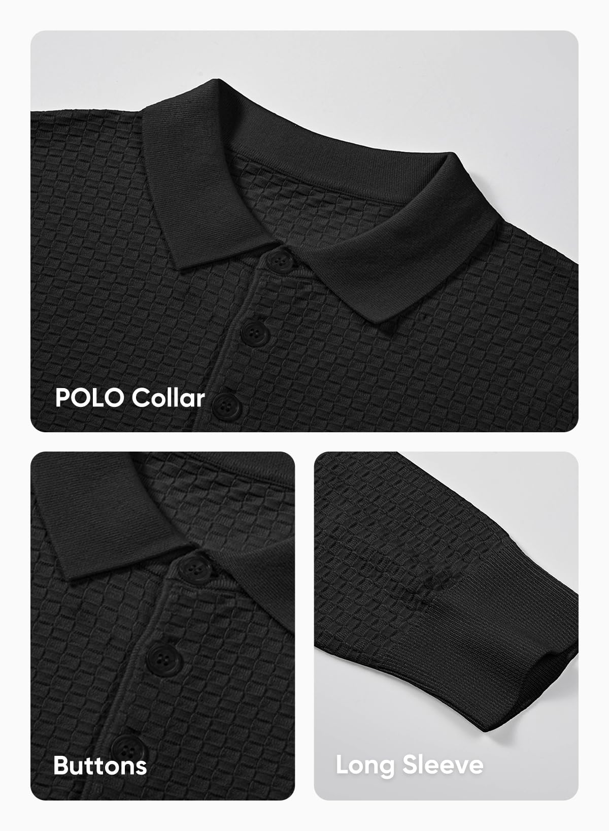 JMIERR Men's Knit Polo Shirt - Casual Button Down Long Sleeve Pullover Sweater - Lightweight Classic Style for Office, Golf & Everyday Wear