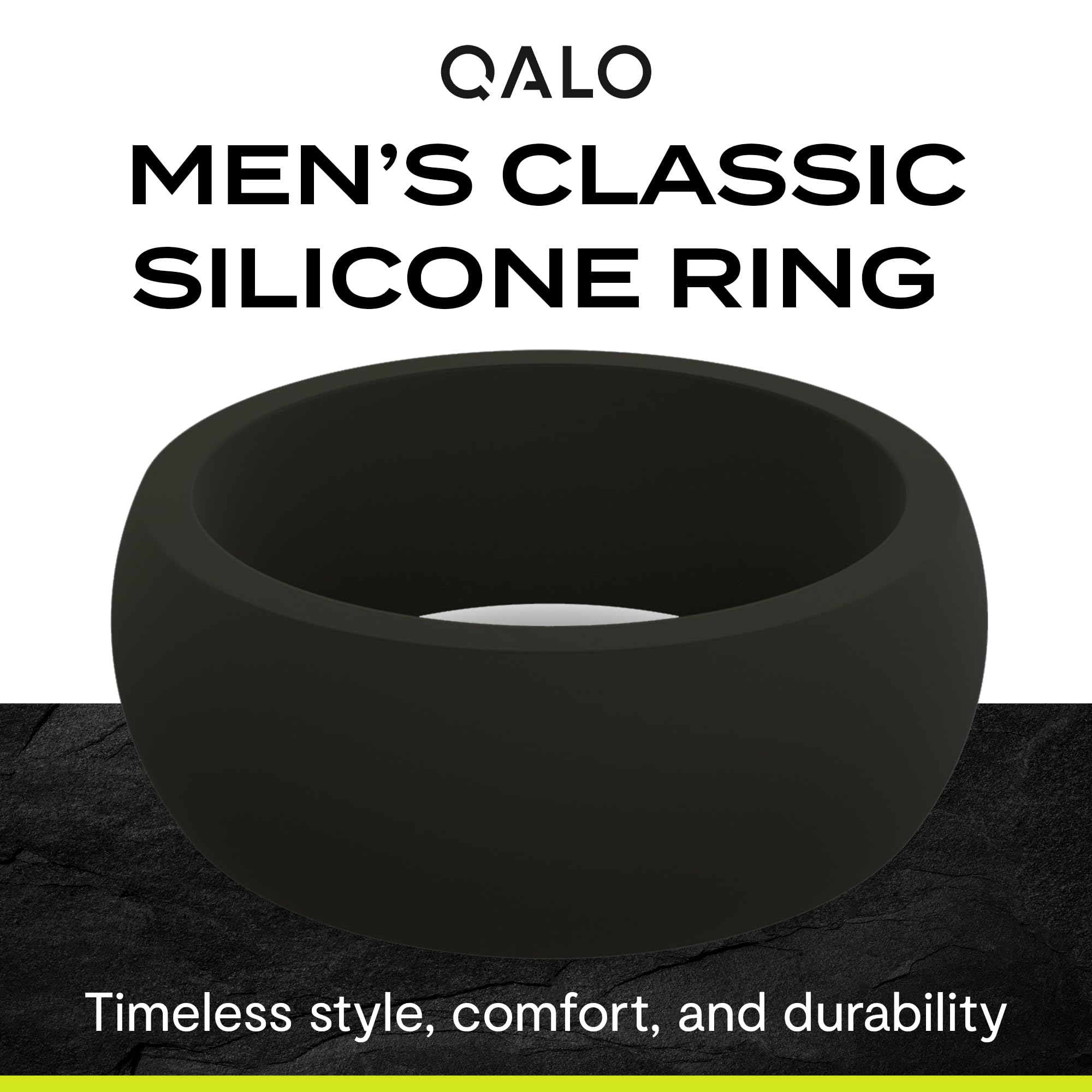 QALO Men's Classic Rubber Silicone Wedding Band - Breathable, Durable, Comfortable Ring for Active Lifestyle, Gym, Swimming & Outdoor Activities