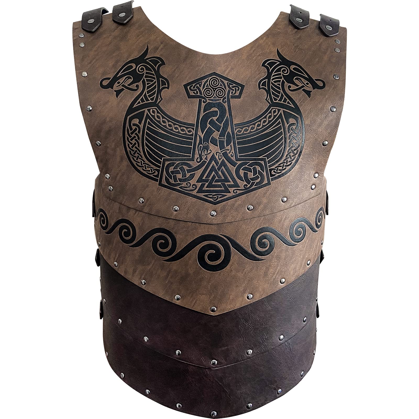 HiiFeuer Viking Faux Leather Embossed Chest Armor - Medieval Knight Costume for LARP, Cosplay & Renaissance Fairs - Perfect for Halloween, Role Playing & Historical Reenactments