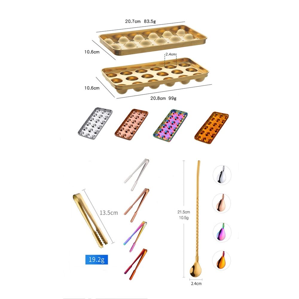 Premium Stainless Steel Ice Cube Tray with Ice Tong & Straw Spoon - Durable, Flexible Rose Gold Ice Mold for Cocktails, Whiskey, Chocolate Making - Perfect for Home Bars, Parties & Gift Giving