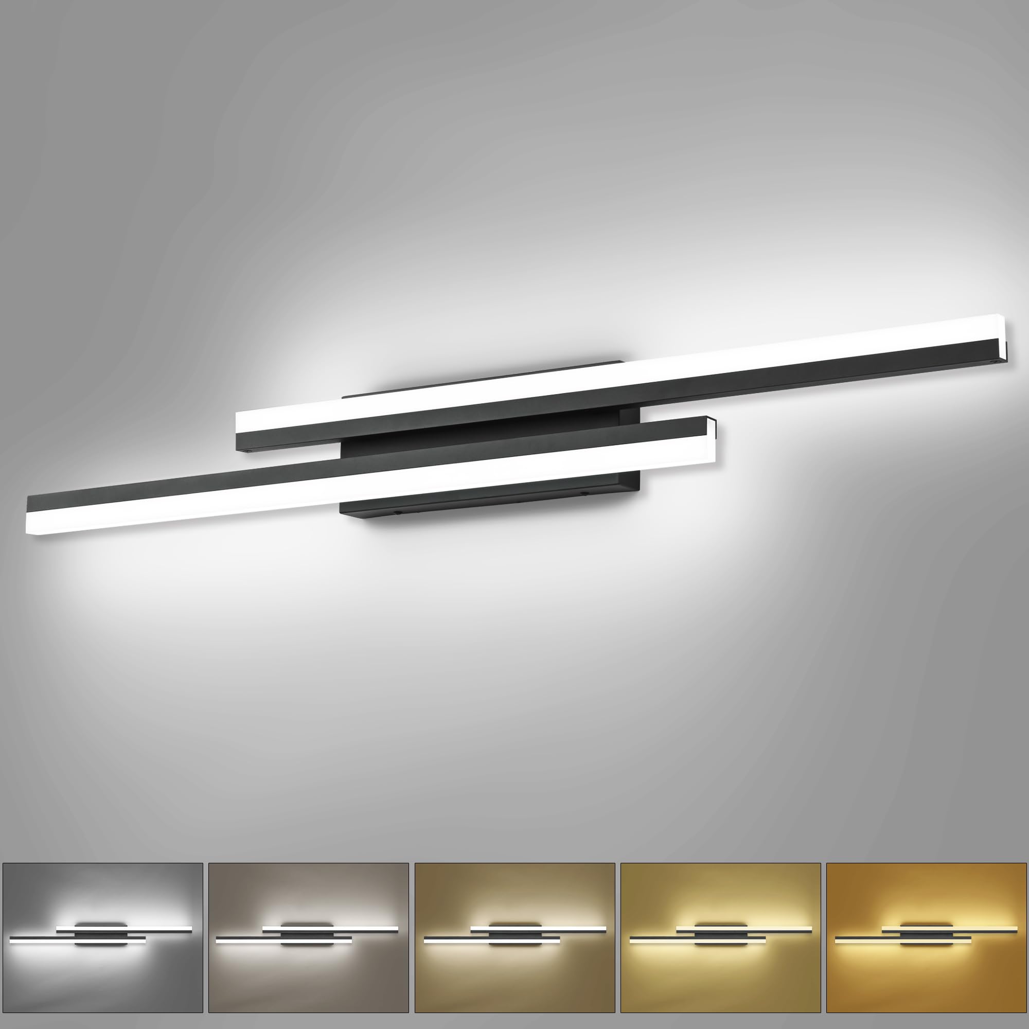 5-Color Dimmable LED Bathroom Vanity Light Fixture - 40 Inch Modern Black Wall Lighting Bar for Mirror, Adjustable CCT & Brightness - Perfect for Bathroom, Spa, Makeup Vanity & Modern Home Decor