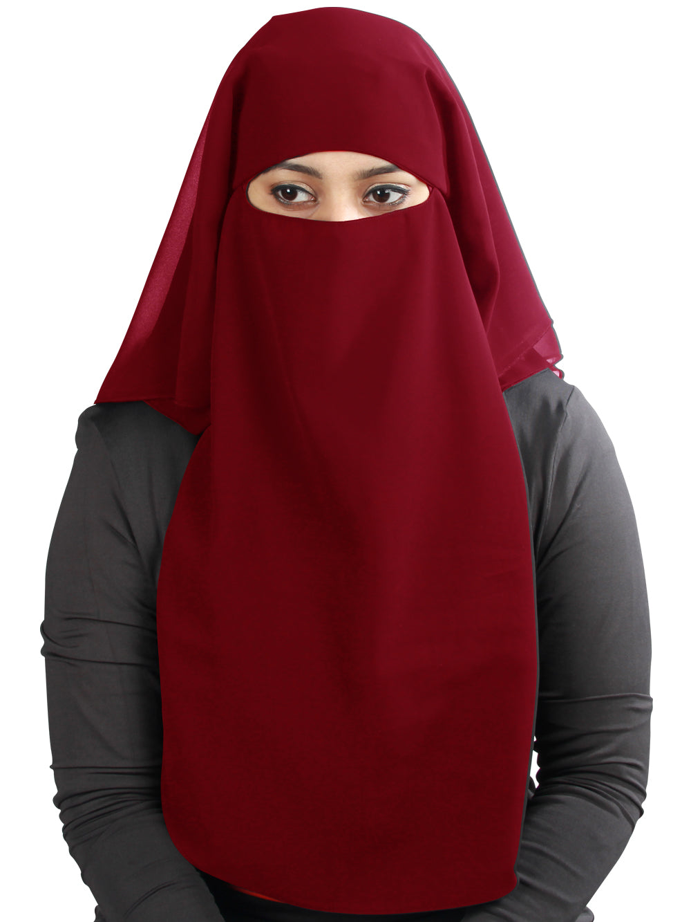 Black Georgette 3-Layer Niqab for Women - Modest Islamic Face Covering for Prayer, Travel, and Daily Wear