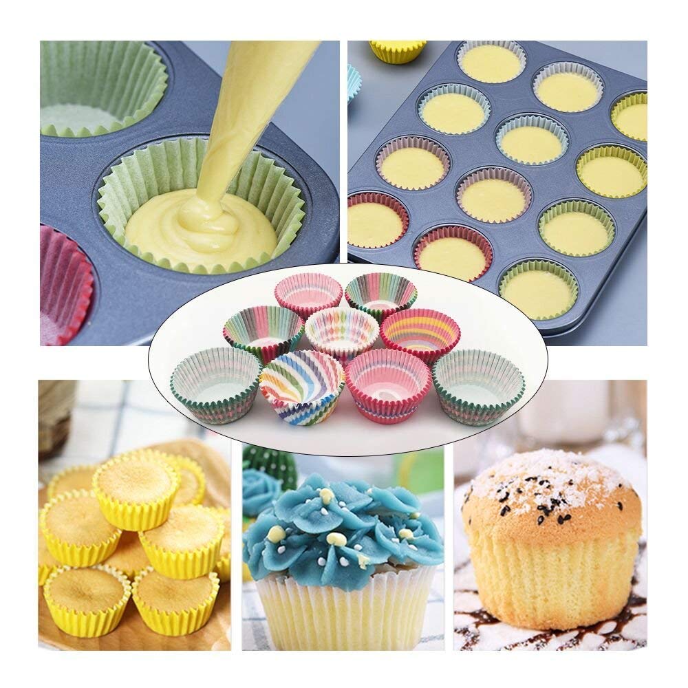 Adaamya® 100-Pack Biodegradable Cupcake Liners - 8cm Standard Size Baking Cups, Multi-Color Mix Design - Eco-Friendly Baking Supplies for Parties, Weddings & Home Baking