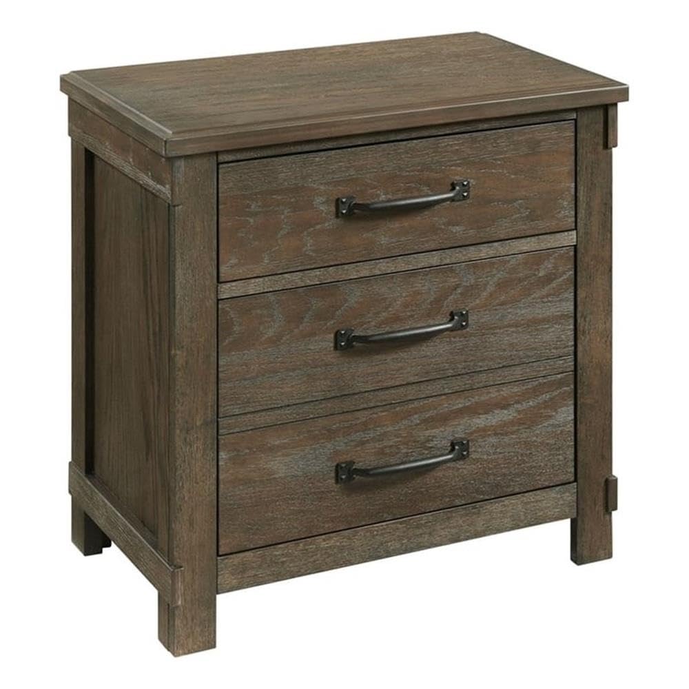 BOWERY HILL 2-Drawer Nightstand with USB Charging Ports - Distressed Walnut Finish Bedside Table for Bedroom, Living Room & Office Use