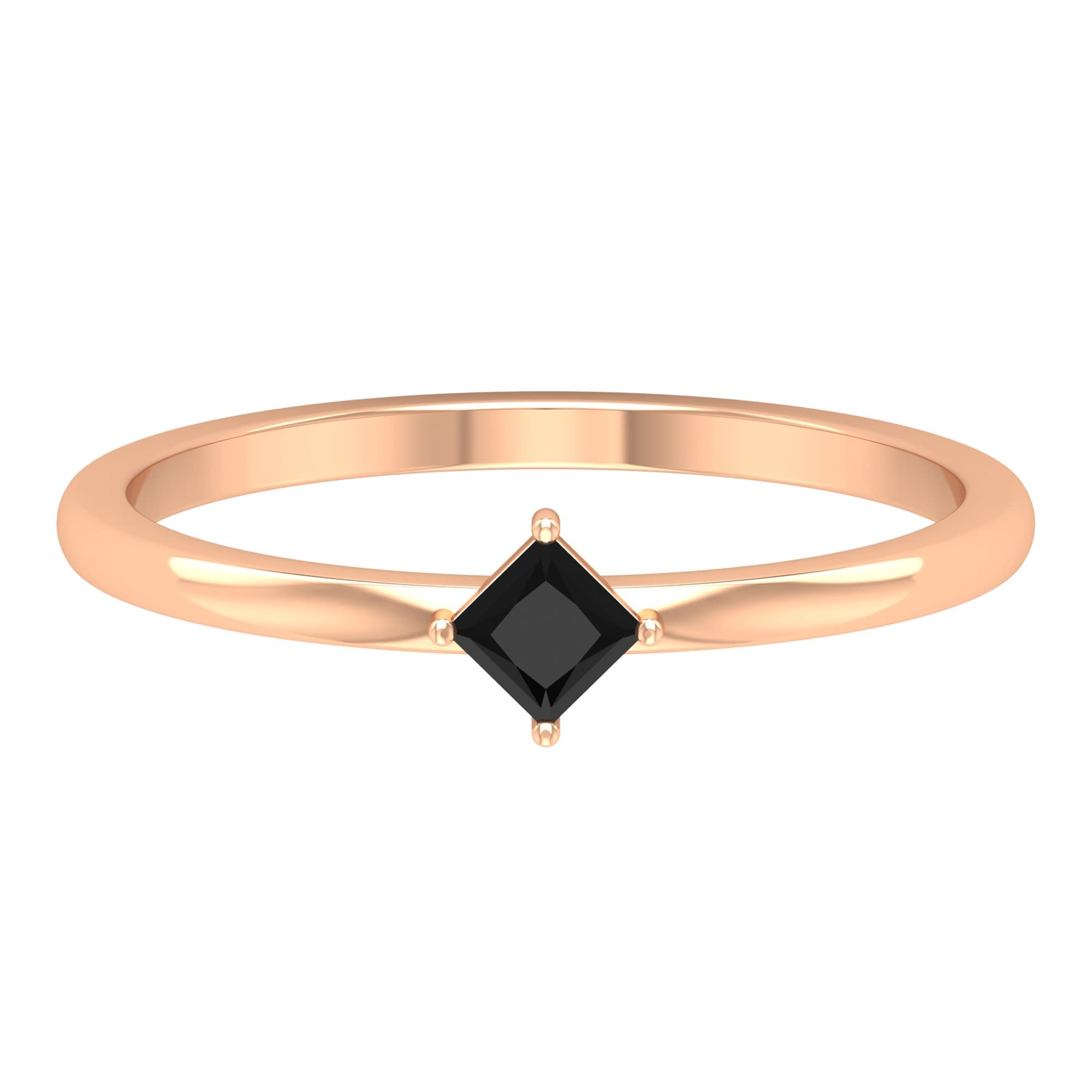 14K Solid Gold Black Spinel Promise Ring for Women - Princess Cut August Birthstone Ring, Diagonal Pinky Promise Ring | Perfect for Anniversaries, Engagements & Special Occasions
