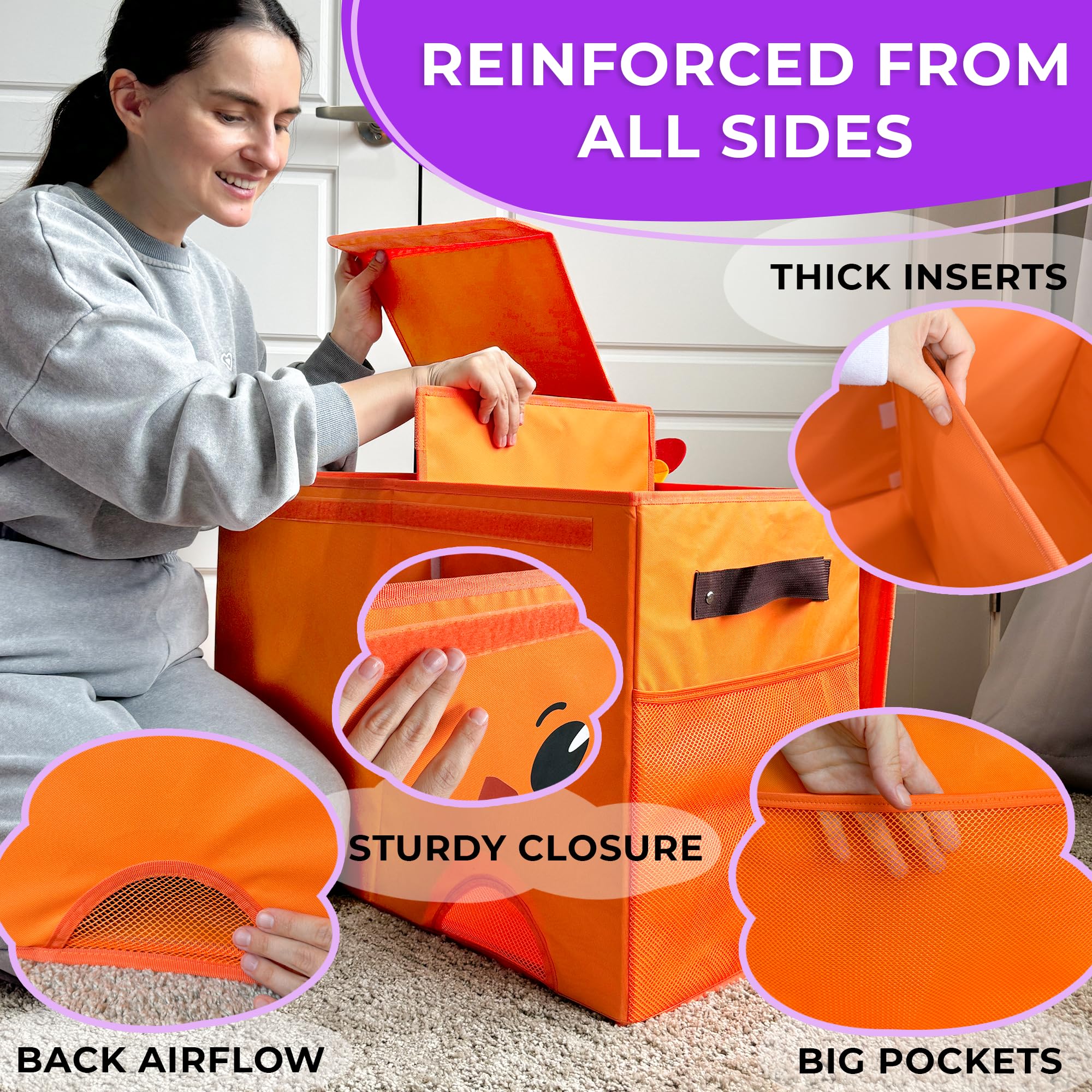 QUOKKA Large Giraffe Toy Storage Box for Kids - 24.8x16.1x13 Inch Foldable Fabric Toy Organizer with Collapsible Handles & Flip Top Lid - Playroom, Nursery, Bedroom Organization Solution for Boys and Girls - Perfect for Stuffed Animals, Legos & Kids Toys