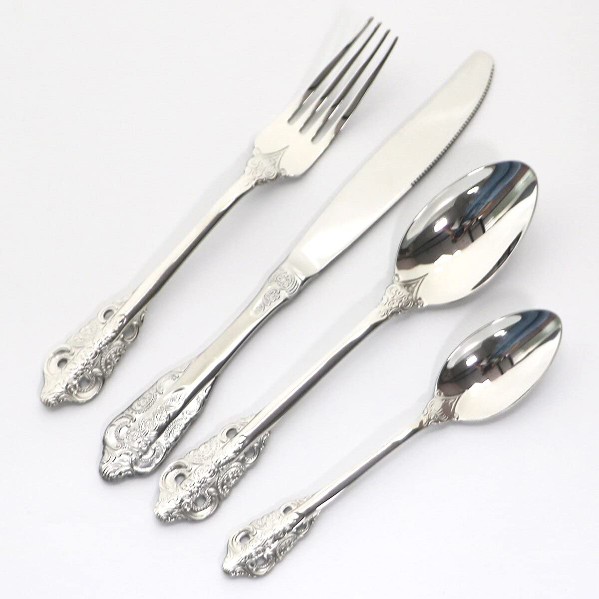 24-Piece Stainless Steel Silverware Set - Black Western Cutlery with Knives, Forks & Spoons - 18/10 Rust-Proof Dinnerware for Kitchen, Restaurant & Party Use - Elegant Flatware Set by ZZYY (Silver) - Perfect for Dining, Entertaining & Special Occasions