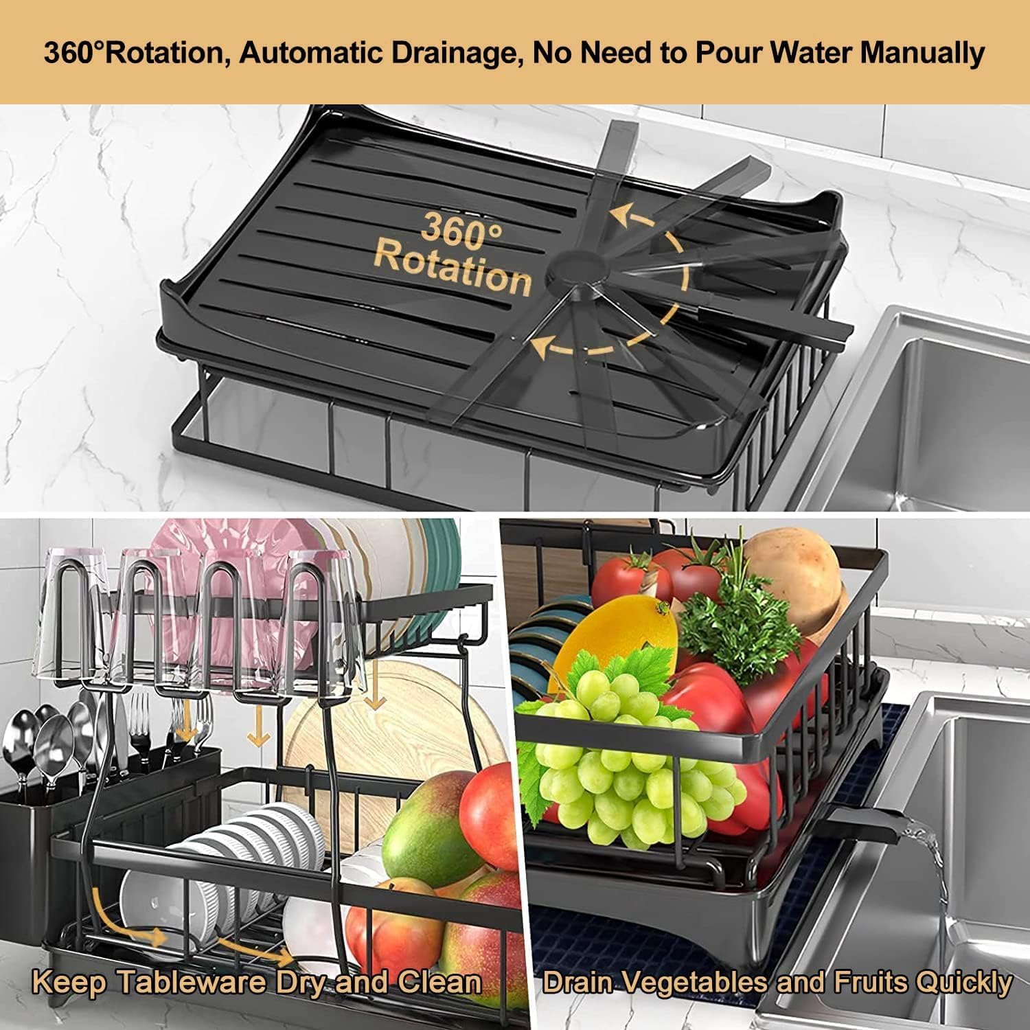 Stainless Steel Over Sink Dish Drying Rack - 2 Tier Adjustable Large Dish Drainer for Kitchen Counter Organization | Space Saving Storage Solution | Perfect for Small Kitchens, Apartments & RV Use (Model RK-281)