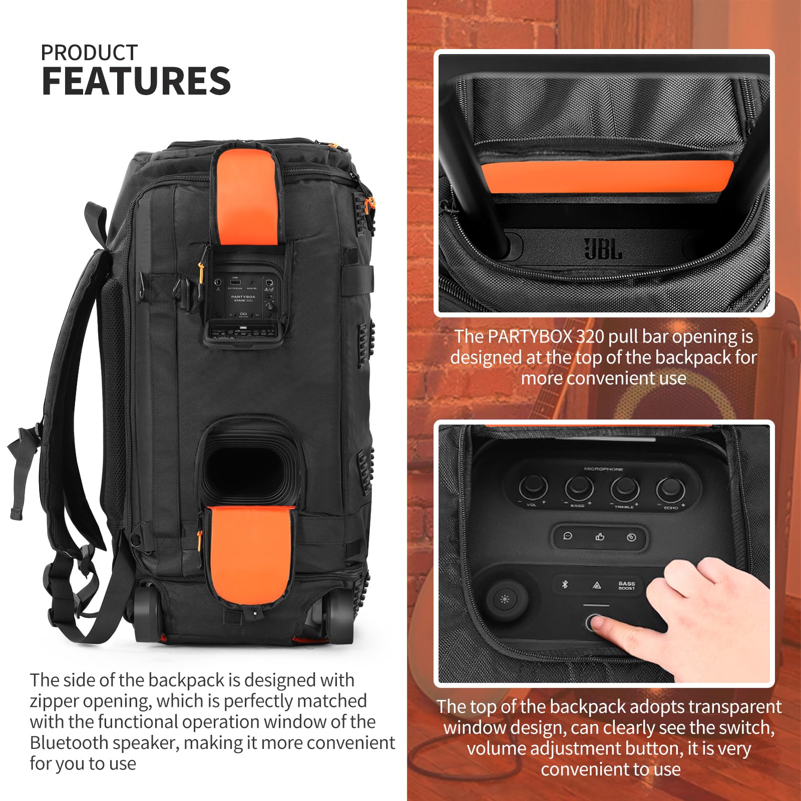 JBL PartyBox 320 Speaker Travel Case - Portable Waterproof Tote Bag & Backpack for JBL PartyBox Series Speakers (Black) - Perfect for Outdoor Parties, Travel & Music Events