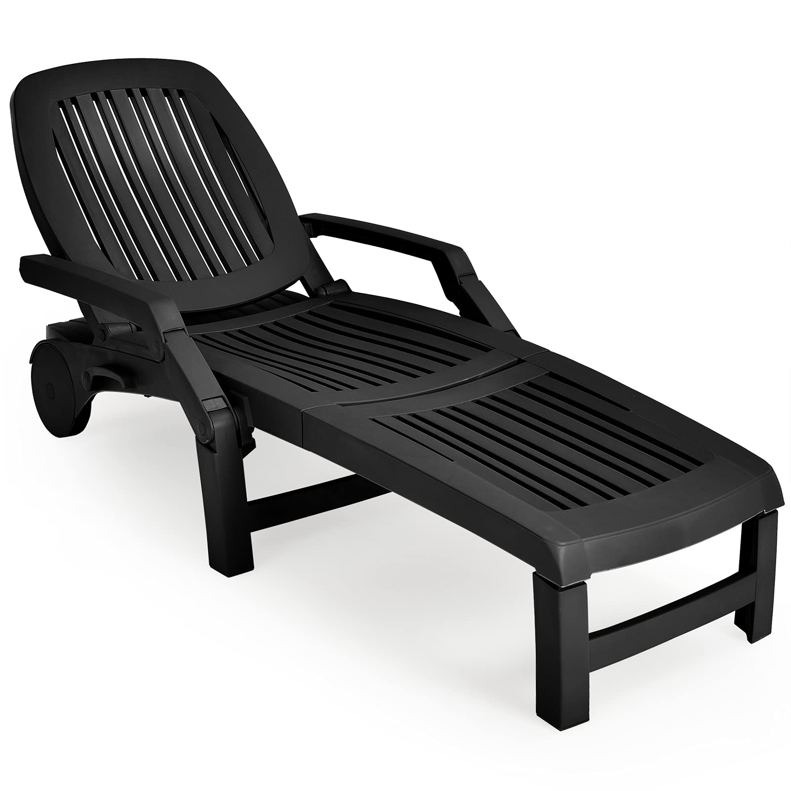Giantex Adjustable Chaise Lounge Chair - 6-Position Recliner with Wheels, Foldable Outdoor Sun Lounger for Patio, Poolside & Garden - Perfect for Relaxing, Sunbathing & Backyard Lounging (Black)