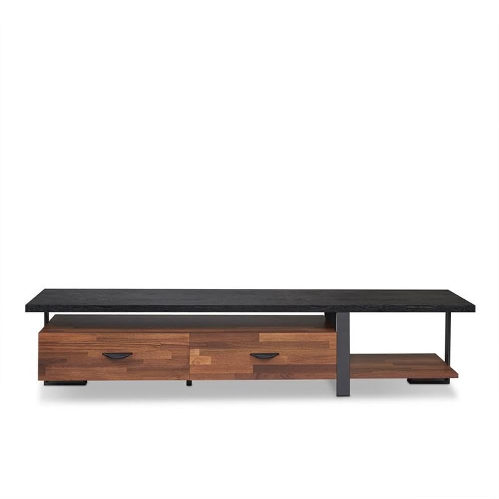 Acme Elling 2-Drawer Solid Wood TV Stand - Walnut & Black Finish - Entertainment Center for Living Room, Bedroom & Home Theater