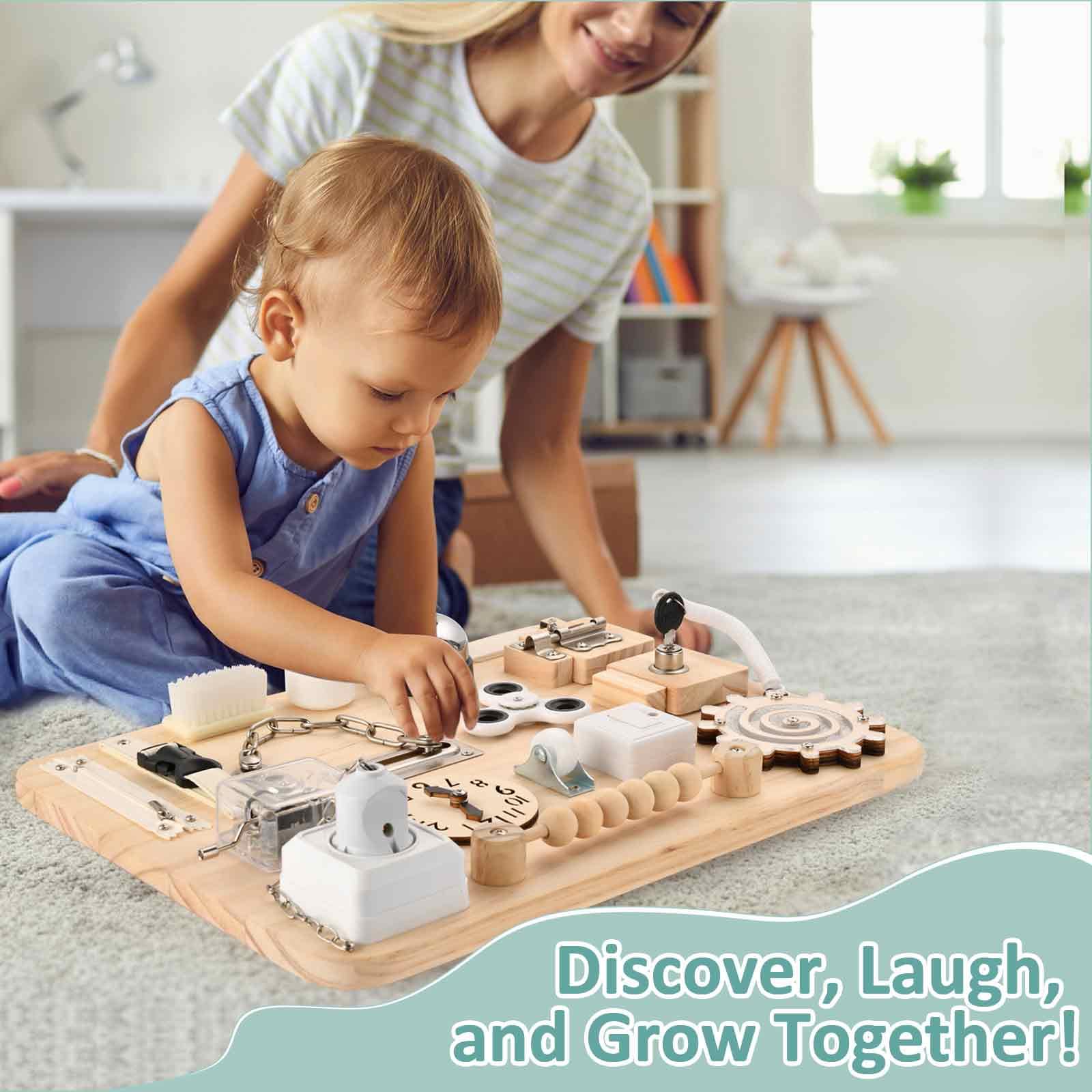 Montessori Wooden Busy Board for Toddlers - Sensory Toys for Fine Motor Skills Development - Fidget Toys for Autistic Children - Preschool Learning Activities - Perfect for Home, Classroom & Travel Use