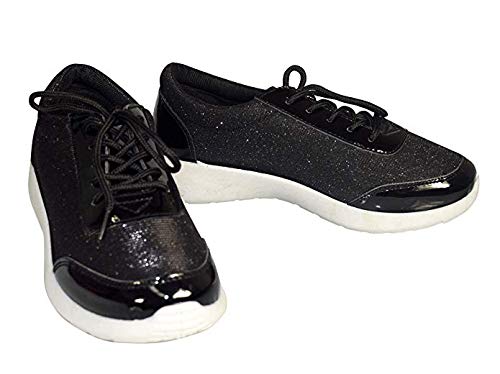 Sparkling Glitter Lace-Up Platform Sneakers for Women - Comfortable Elastic Casual Shoes for Party, Dance & Everyday Wear