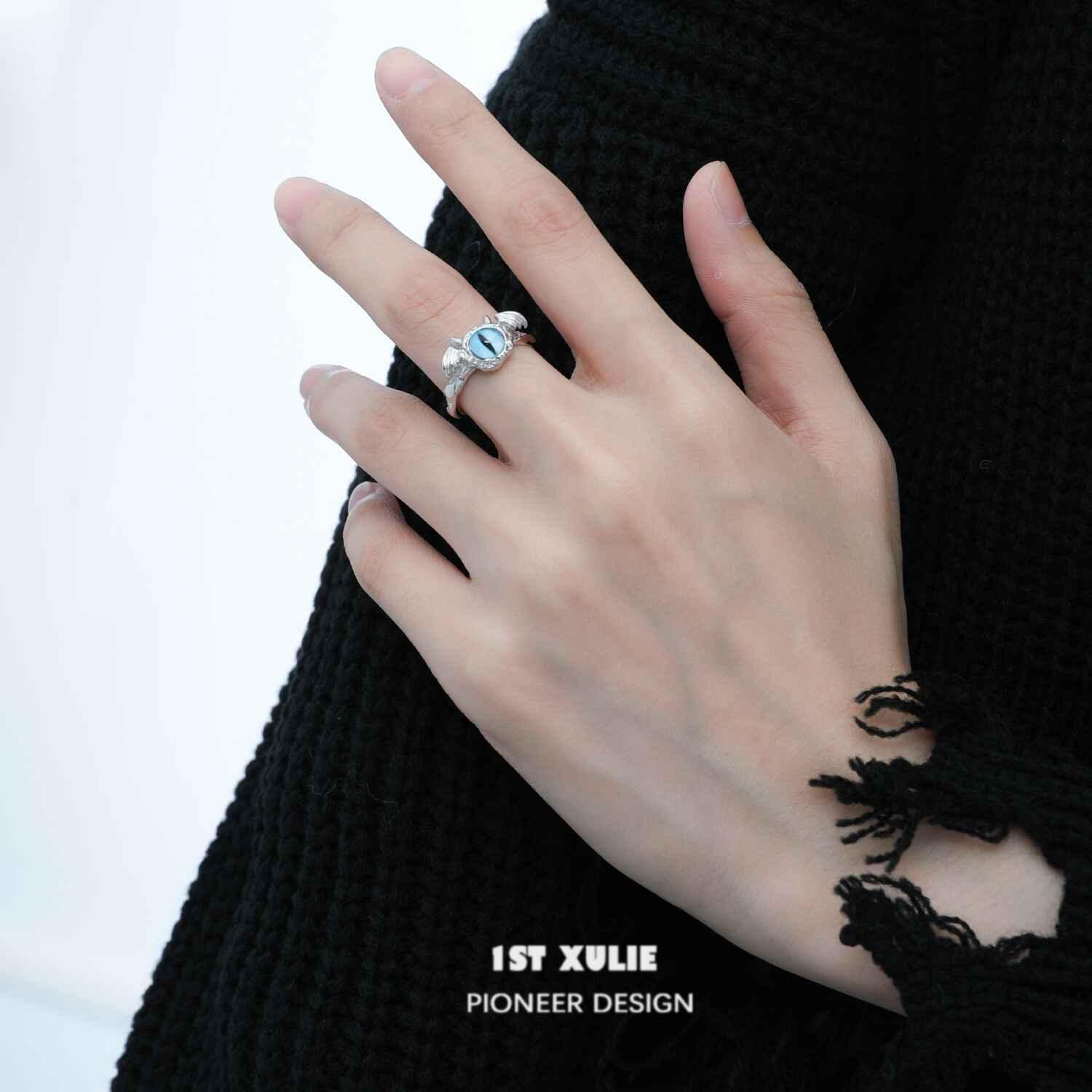 Little Demon Sterling Silver Adjustable Opening Ring - Gothic Jewelry for Women & Men - Perfect for Halloween, Cosplay & Alternative Fashion