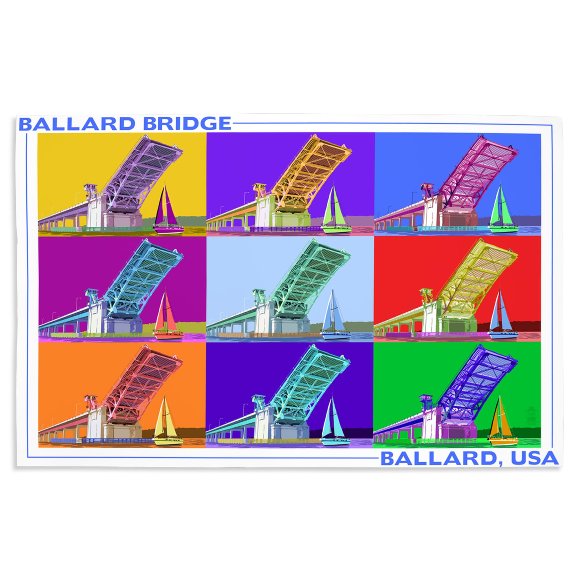 Lantern Press 16x24 Inch Giclee Art Print - Ballard Bridge Seattle WA Pop Art Wall Decor for Living Room, Office & Gift