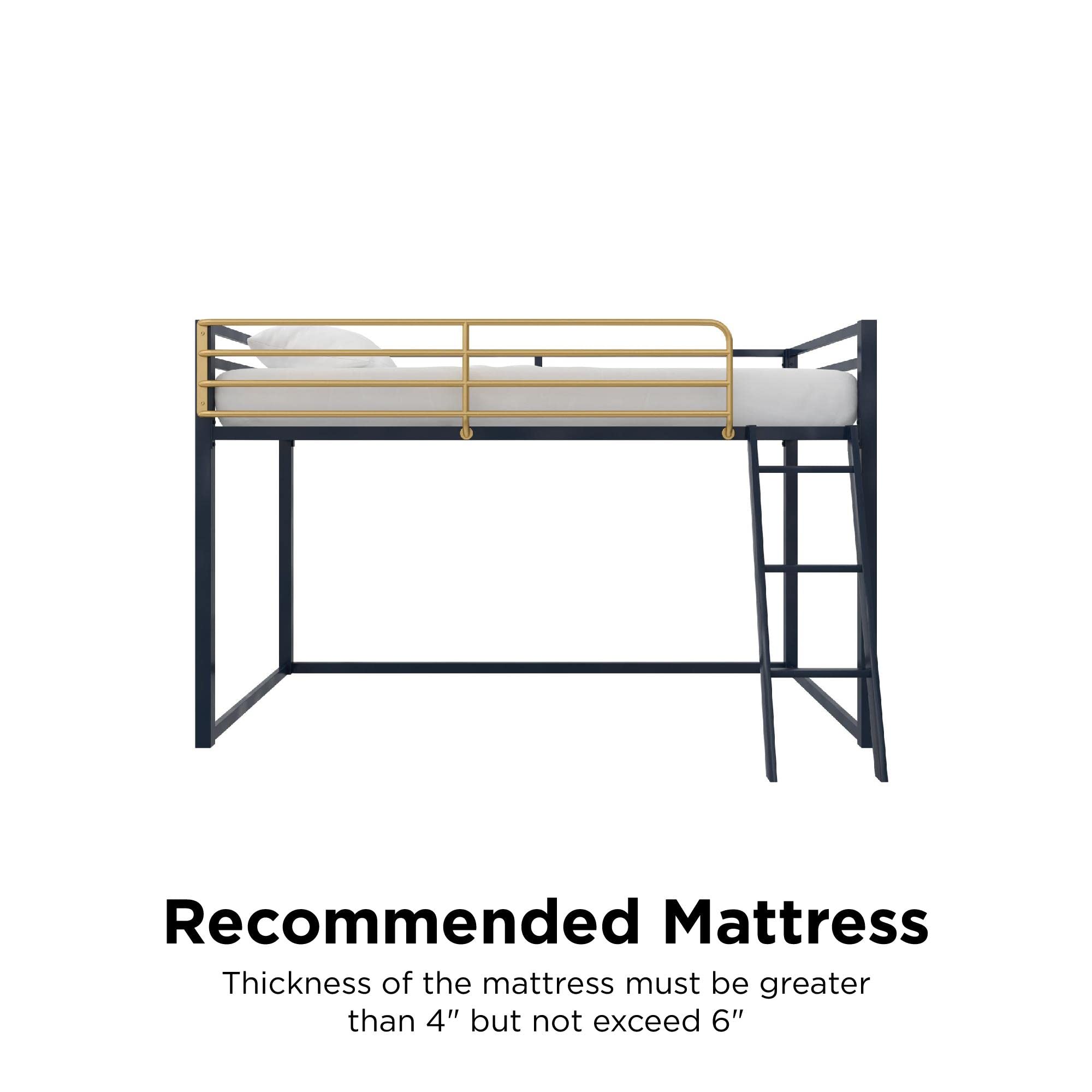 Little Seeds Monarch Hill Haven Twin Size Metal Junior Bed - Navy Loft Blue | Kids Bedroom Furniture for Small Spaces, Sleepover Ready & Space-Saving Design