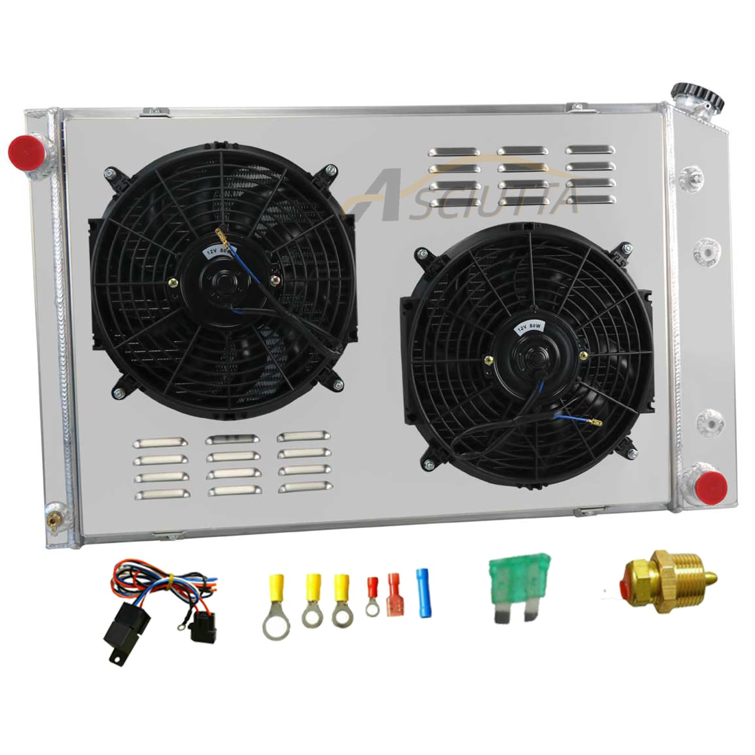 716 Aluminum Radiator for 1973-1991 Chevy Cheyenne Blazer C10 C20 K10 K20 K30 GMC Jimmy C1500 C2500 C3500 Pickup Truck - 3 Row Core Radiator with Shroud & Fan Relay Kit - Perfect for Off-Roading, Towing & High-Performance Cooling