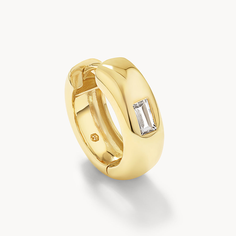 White Topaz Baguette Curve Huggie Earrings in 14K Gold - Elegant Everyday Jewelry for Women