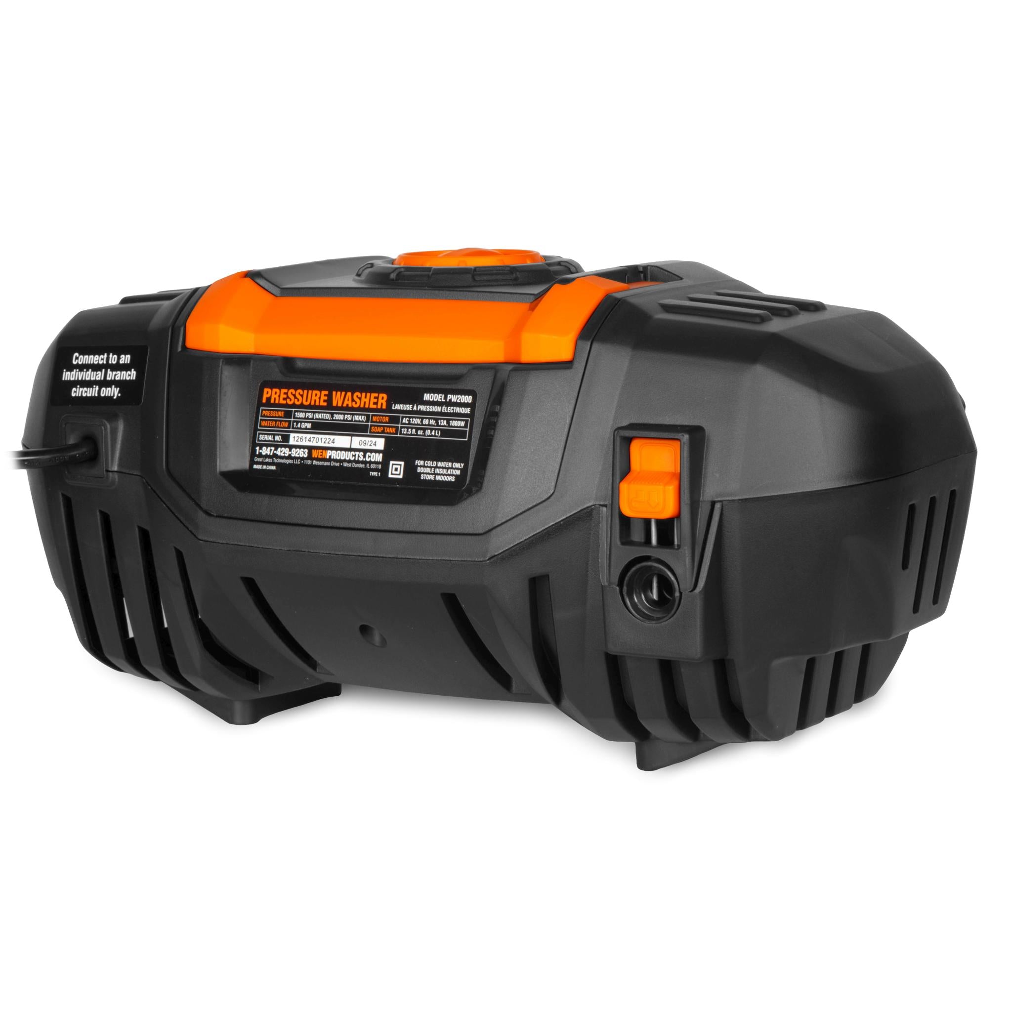 WEN PW2000 2000 PSI Electric Pressure Washer - Portable Briefcase Style with 1.4 GPM Adjustable Flow Rate - Ideal for Home Cleaning, Driveway, Deck, Patio, and Outdoor Surfaces