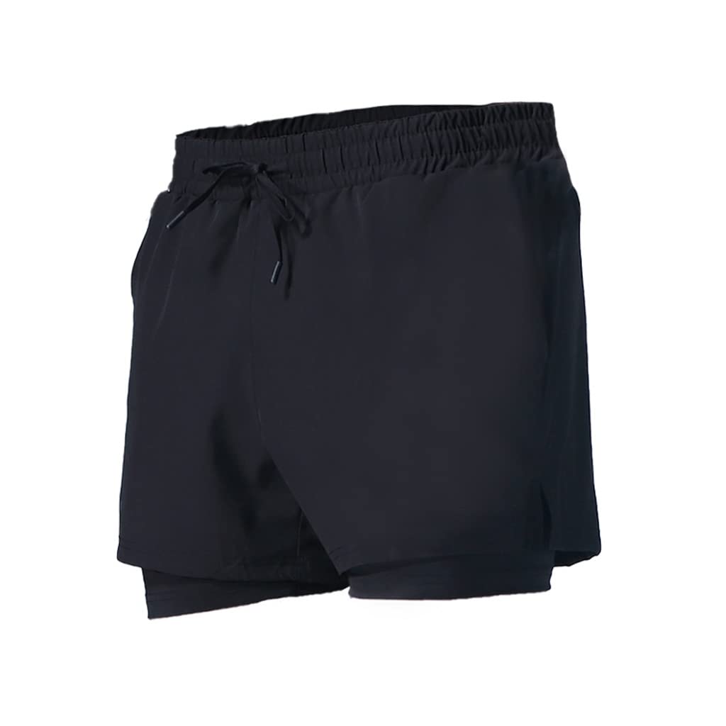 2 in 1 Men's Running Shorts - Quick Dry Athletic Jogging Shorts for Fitness, Soccer & Track Training - Breathable Workout Shorts with Liner - Black XXL - Perfect for Gym, Marathon & Outdoor Sports