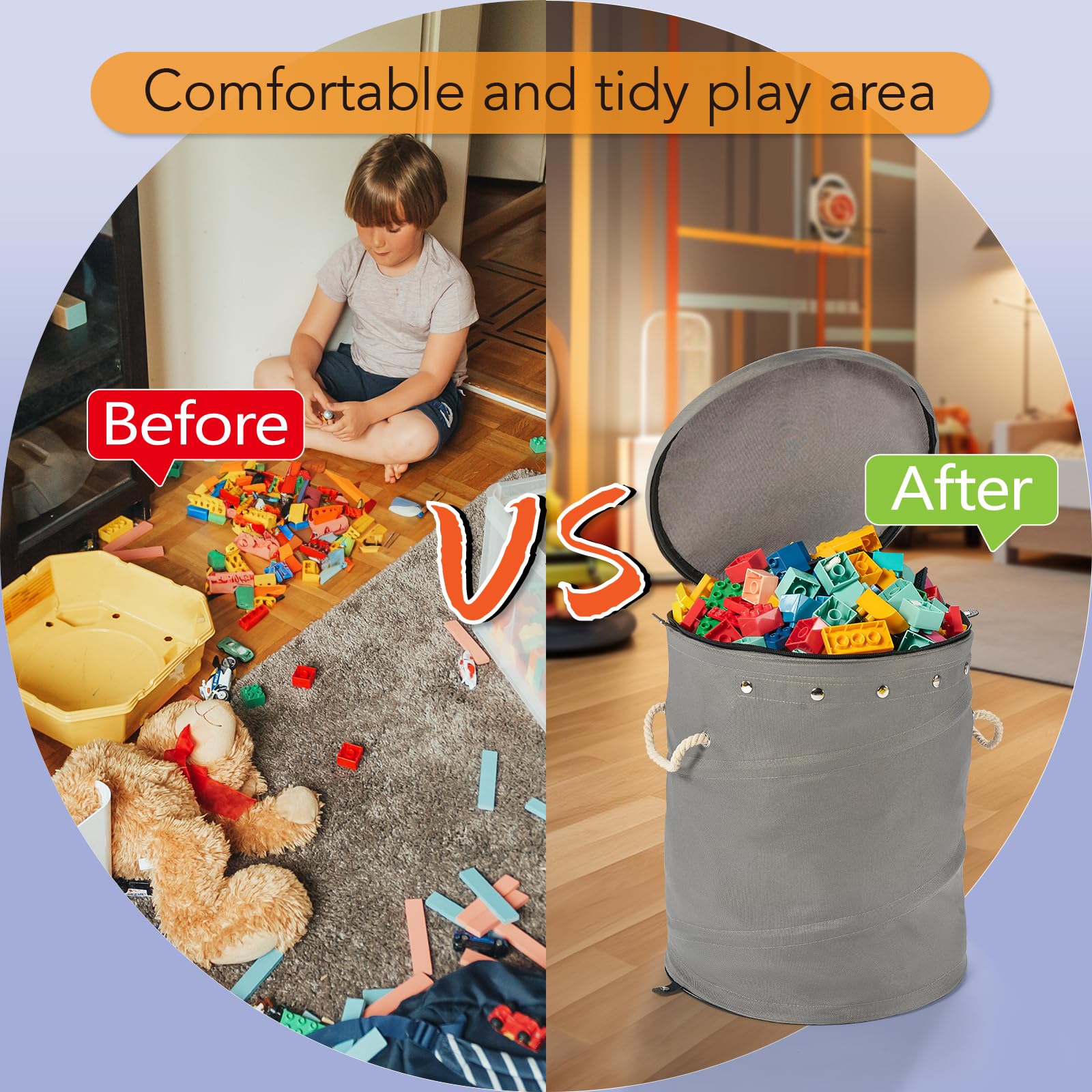 Foldable Toy Storage Basket with Lid & Play Mat - Large Kids Toy Organizer for Boys and Girls - Gray Toy Chest for Nursery, Playroom, and Bedroom Organization - Perfect for Storing Toys, Books, and Clothes