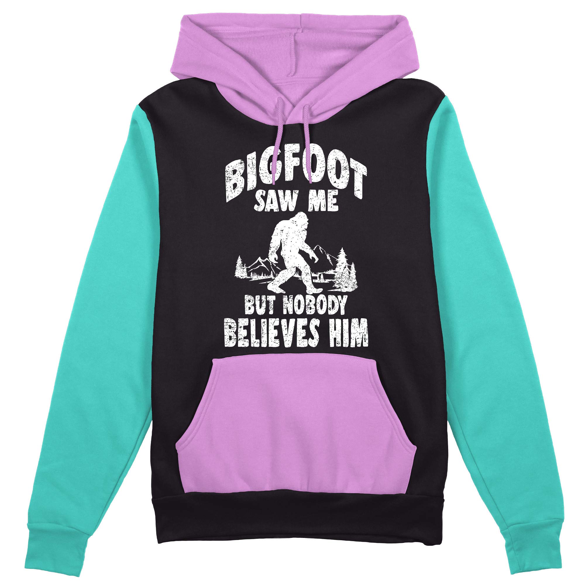 Men's Big Foot Saw Me Black Color Block Pullover Hoodie - Trendy Oversized Streetwear for Casual Outfits & Urban Fashion