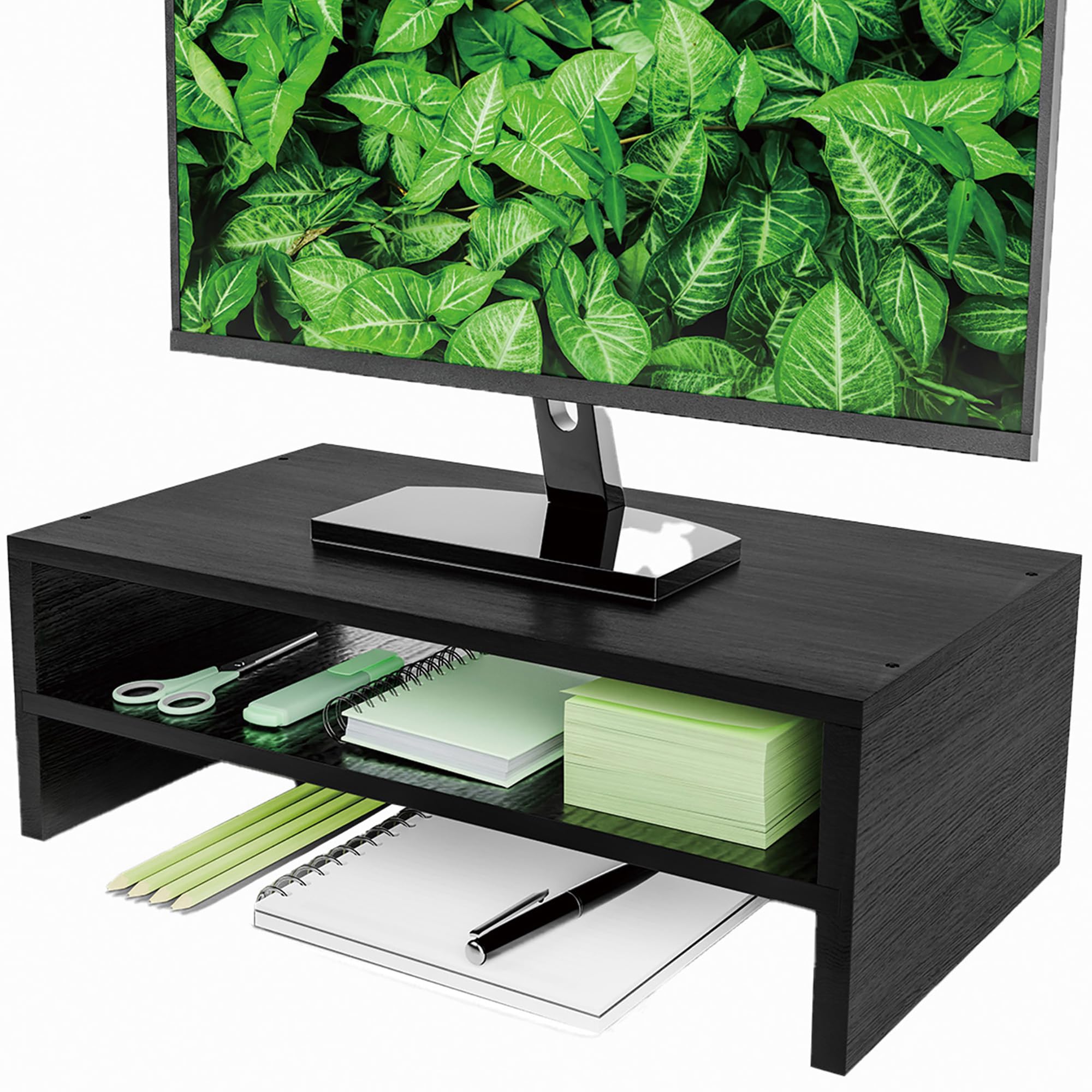 2-Tier Wooden Monitor Stand Riser with Storage - Ergonomic Desk Organizer for Laptop, Computer & Office Accessories - Perfect for Home Office & Workspace Organization