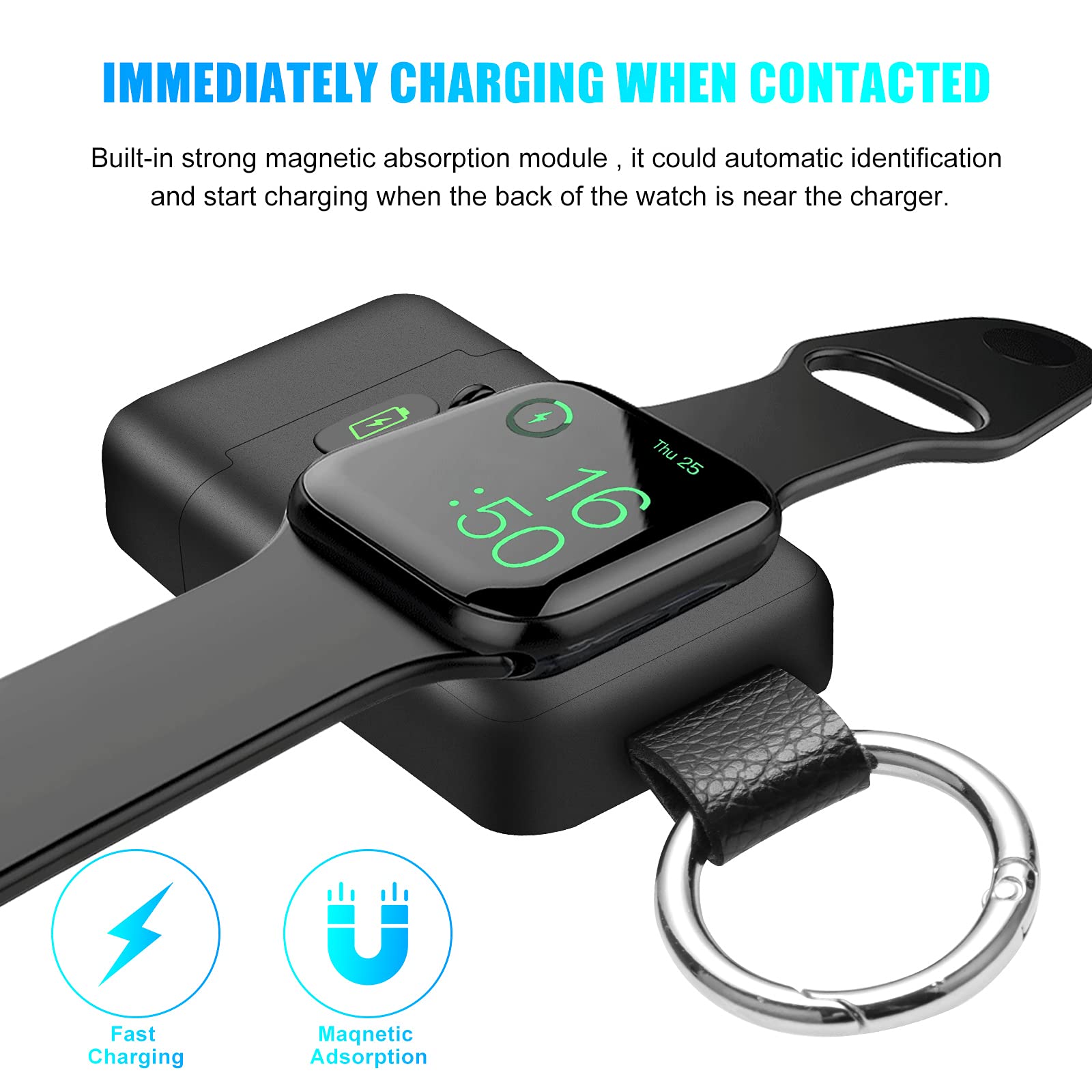 HUOTO 1400mAh Portable Wireless Charger for Apple Watch Series 9/8/7/6/SE/5/4/3/2/1/Ultra/Ultra 2 - Magnetic Keychain Power Bank for Travel, Gym & Daily Use