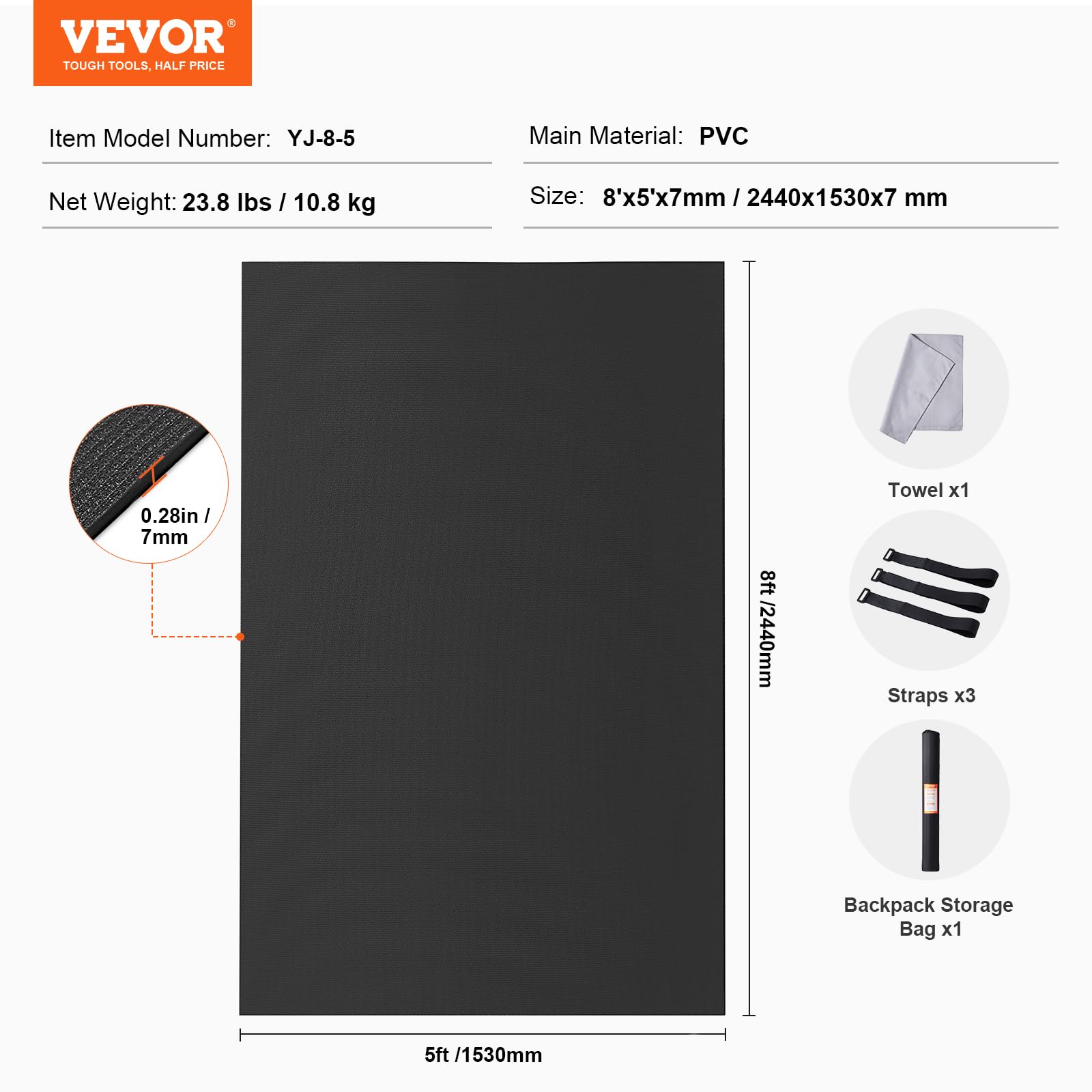 VEVOR Extra Large Non-Slip High Density Yoga Mat for Home Workouts - Premium Exercise Mat for Men & Women with Carry Bag & Strap - Ideal for Yoga, Pilates, Gym & Floor Exercises