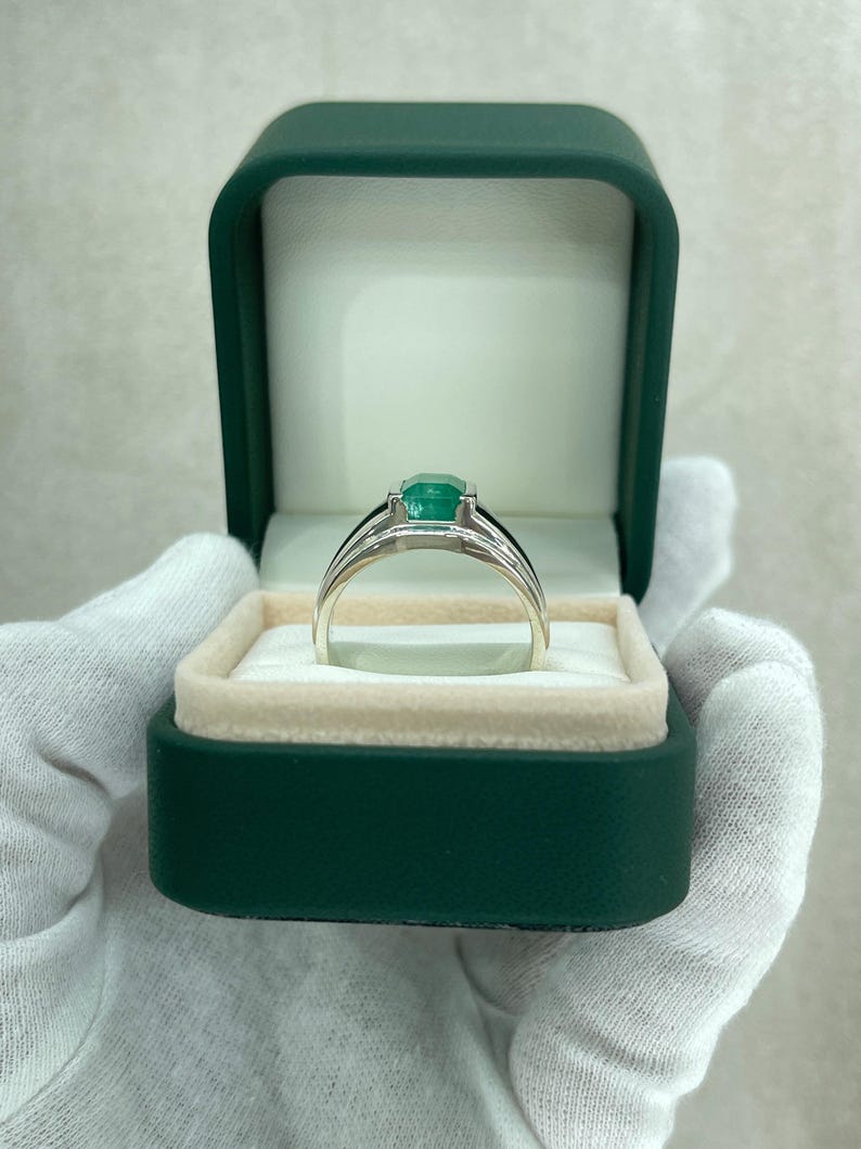 2.75ct Natural Emerald Cut Half Bezel Channel Solitaire Men's Ring in 925 Sterling Silver - Perfect for Weddings, Engagements & Anniversary Gifts