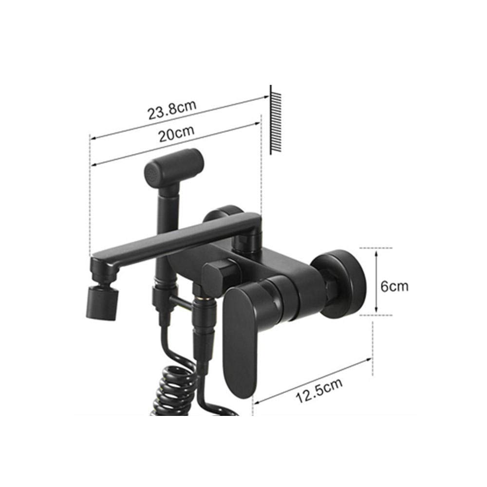 Black Wall Mounted Kitchen Faucet with Spray Gun - Double Hole Hot & Cold Water Rotating Tap - 20cm Height for Kitchen & Bathroom Sink - Perfect for Modern Homes & Small Spaces