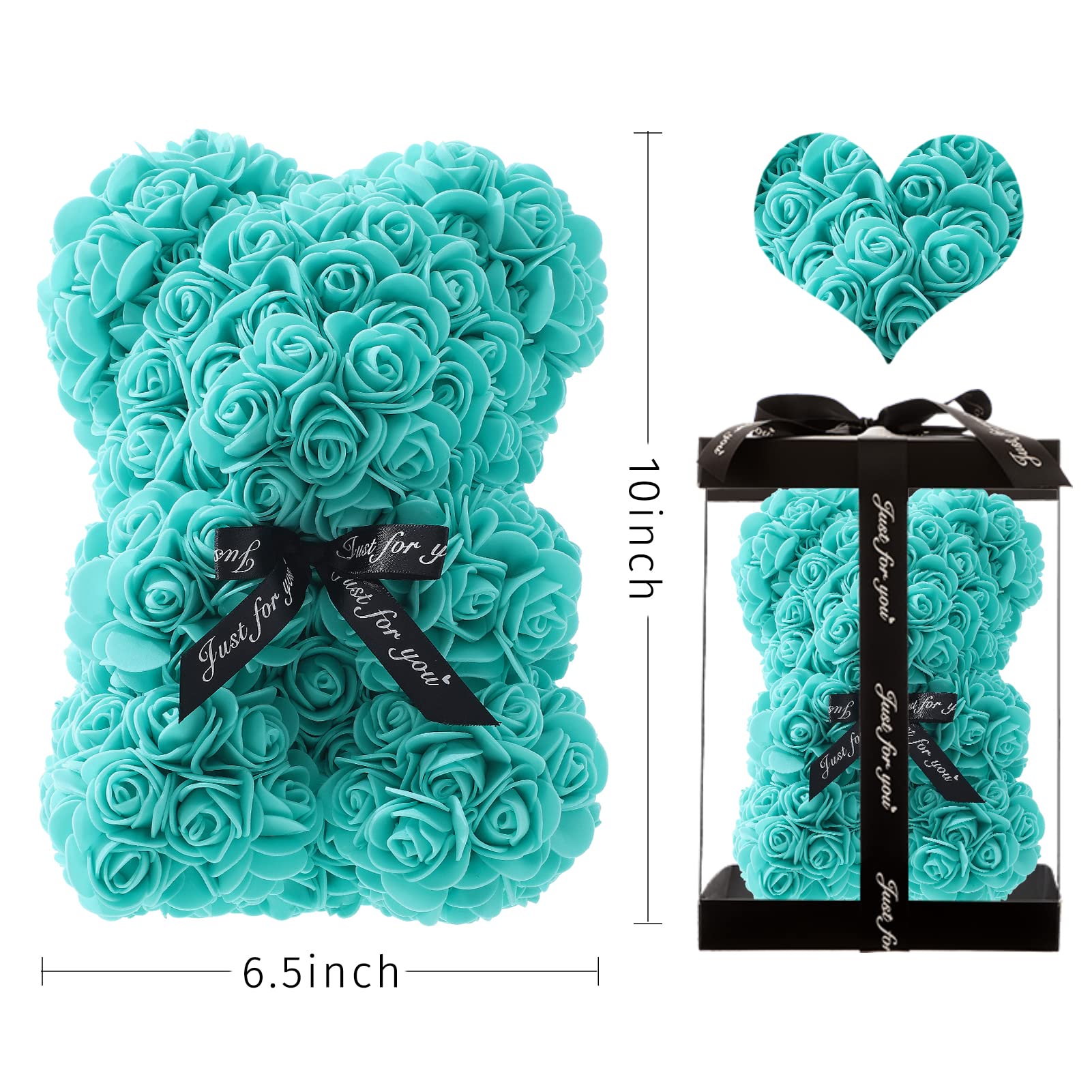 10-inch Handmade Rose Teddy Bear - Romantic Rose Bear Gift for Girlfriend, Daughter, Wife | Valentine's Day, Mother's Day, Wedding & Anniversary Present in Clear Gift Box (T Blue) | Perfect for Surprise Proposals, Birthday Celebrations & Romantic Gestures