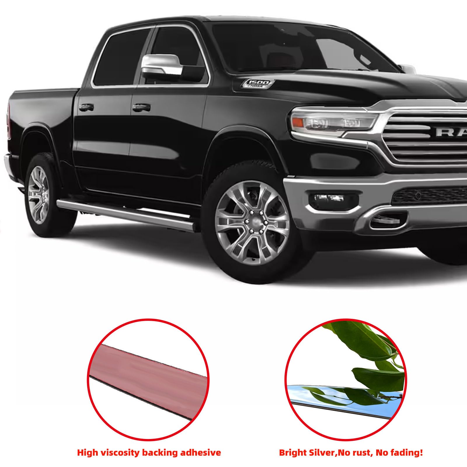 Premium Polished Stainless Steel Window Sill Trims for 2019-2025 Ram 1500 Crew Cab 4-Door Model - Durable Exterior Protection & Stylish Upgrade for Truck Windows