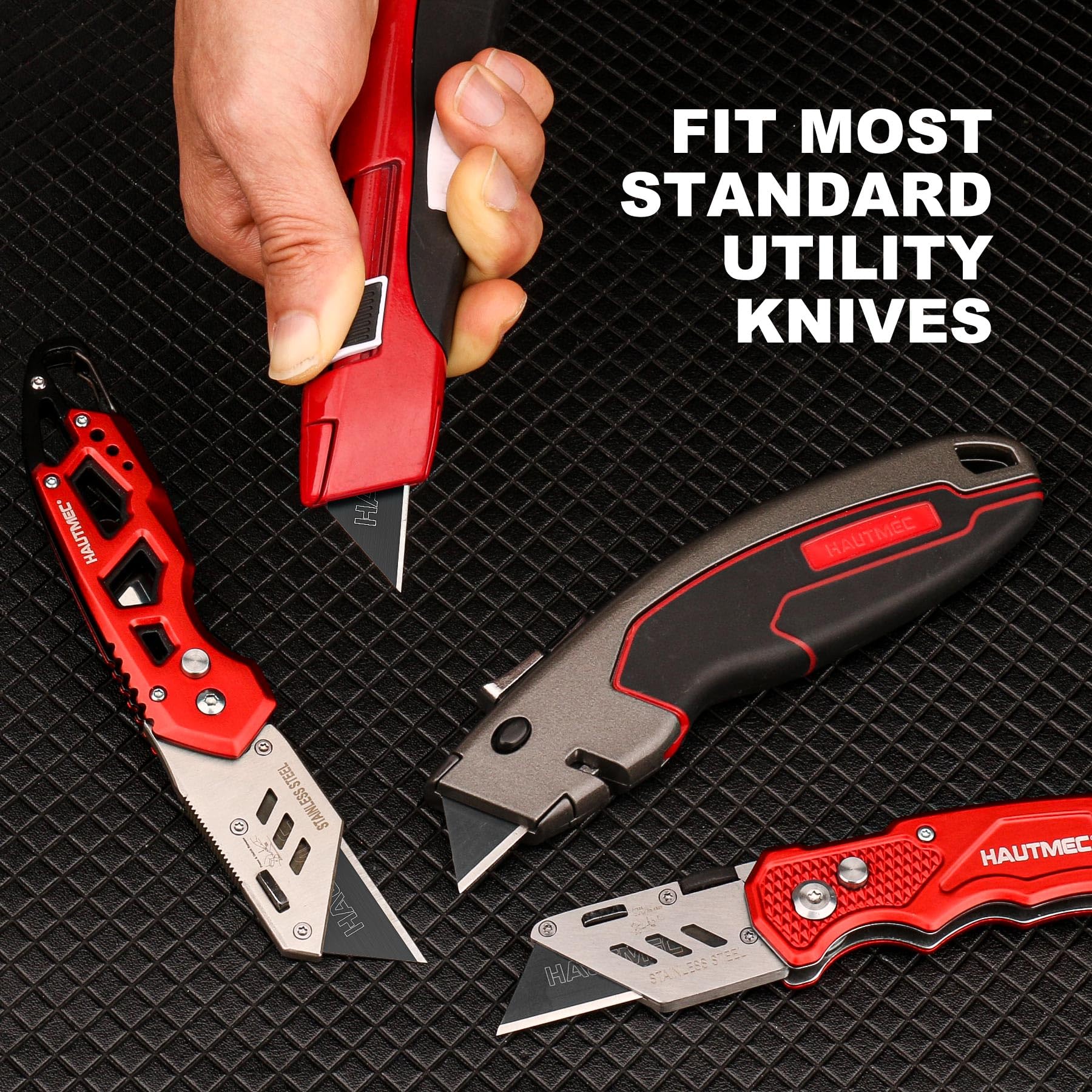 HAUTMEC 20-Pack Heavy Duty Utility Knife Blades with Safety Dispenser - SK2H Black Replacement Blades for Box Cutters & Utility Knives | Ideal for Warehouse, Packaging, DIY Projects & Home Use
