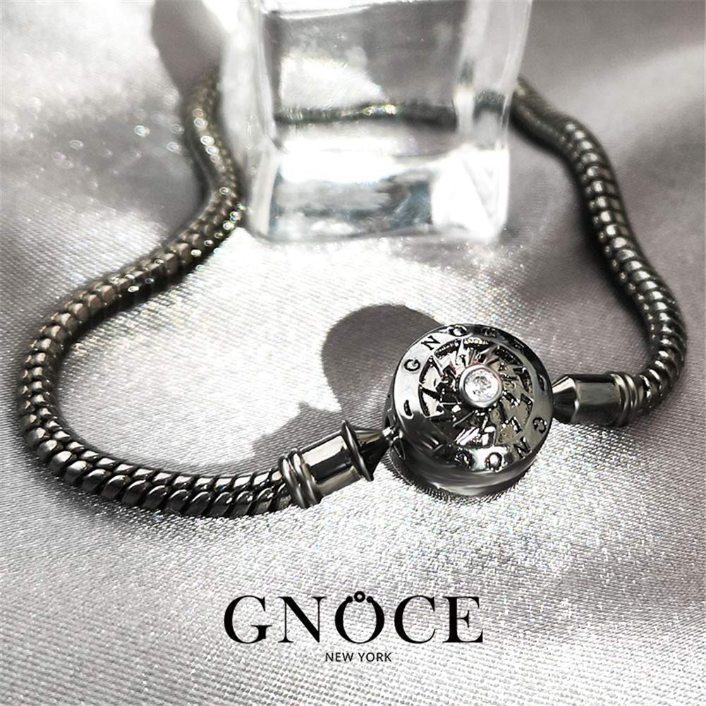 GNOCE 925 Sterling Silver Snake Chain Charm Bracelet with Flying Mobula Bead & Safety Clasp - Elegant Black Jewelry for Women, Perfect for Gifts, Parties & Everyday Wear