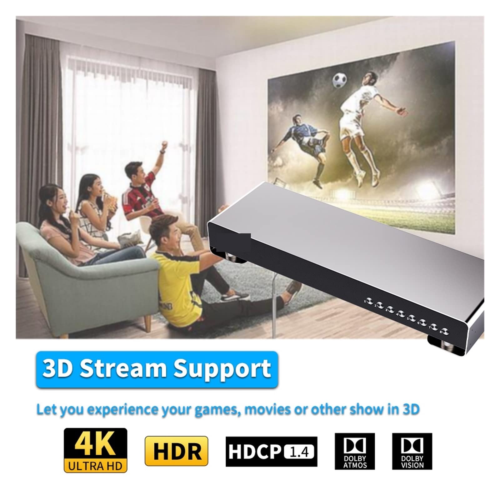 4K 8-Port KVM Switch - 8 In 1 Out HDMI Video Switcher for PC, Laptop, PS3/4/5 | Share Monitor, TV & Projector | Plug & Play USB Hub | Ideal for Home Office, Gaming & Multi-Device Workspaces