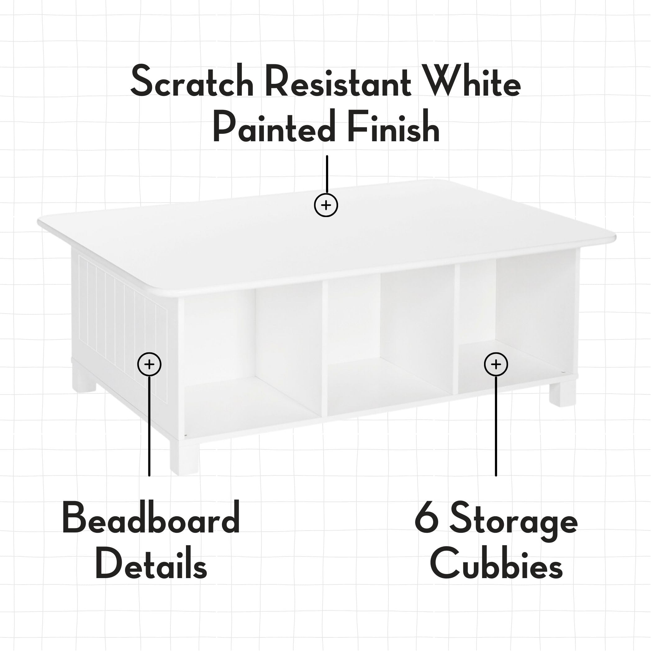 RiverRidge Kids 6 Cubby Storage Unit with 2-Piece Activity Table Set - White with Gray Bins | Perfect for Playroom Organization, Preschool Classroom & Daycare Centers
