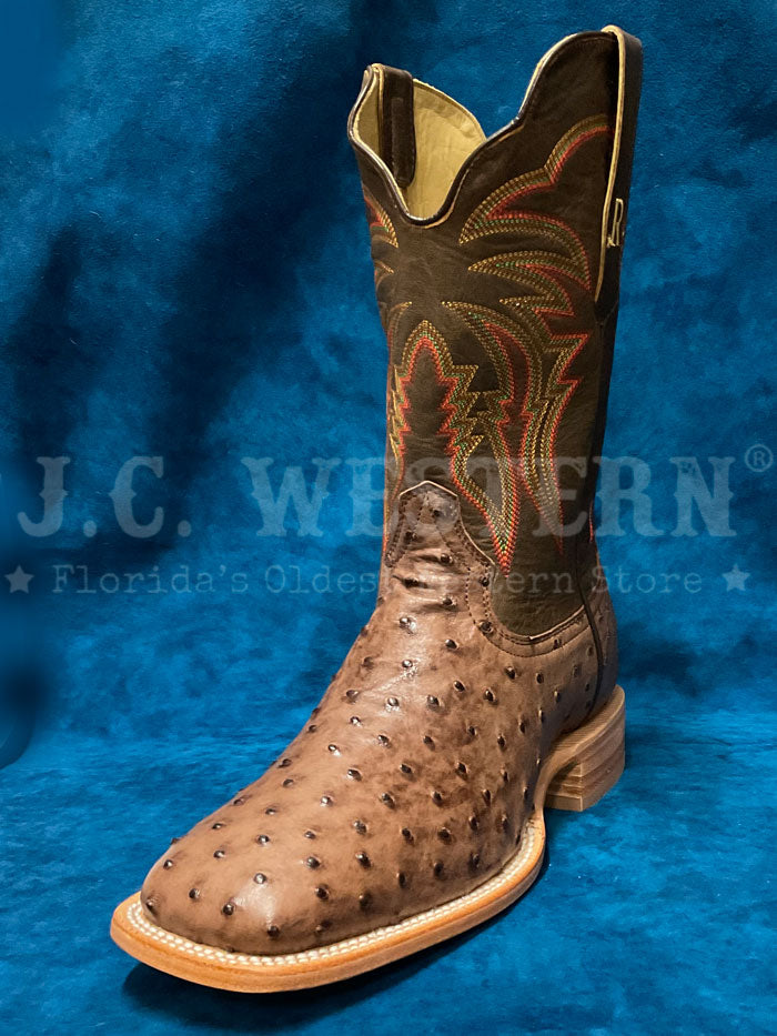 Premium R.Watson RW4508 Men's Full Quill Ostrich Leather Cowboy Boots in Tobacco Bark - Perfect for Western Rides, Country Music Festivals & Ranch Work