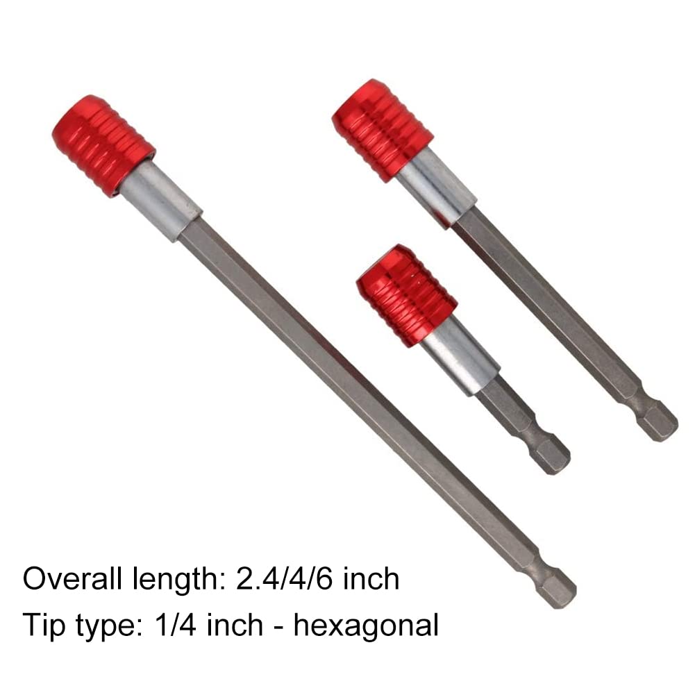 Utoolmart Magnetic Hex Screwdriver Bit Holder - 1/4 Inch Hexagon Drill Extension for Power Tools (2.4/4/6 Inch Length, 3-Piece Set, Red) - Perfect for DIY Projects, Home Repairs & Professional Construction Work