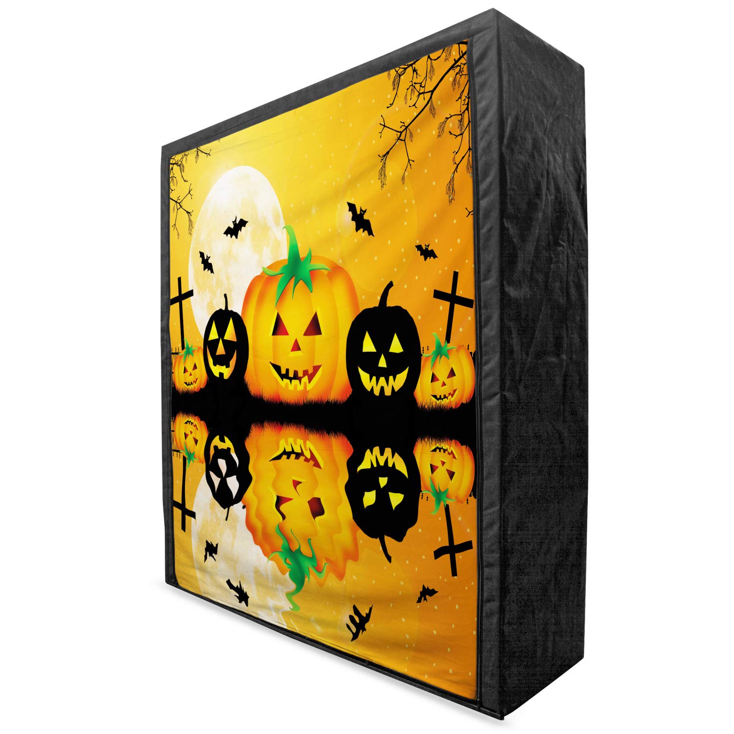 Ambesonne Halloween Portable Fabric Wardrobe - Spooky Jack-o'-Lantern & Moon Bats Design, 59