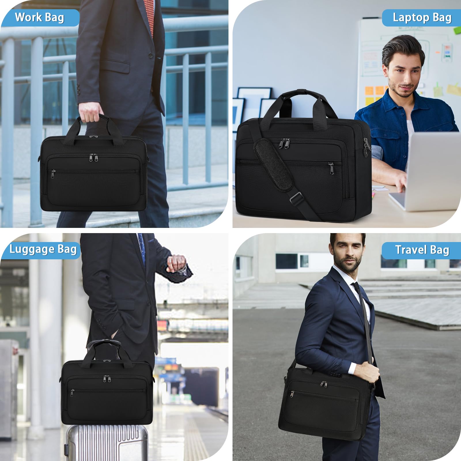**15.6 Inch Waterproof Laptop Messenger Bag for Men & Women - Durable Business Briefcase, Travel & School Computer Case - Black**    *(Perfect for Commuting, Office Work, College & Business Trips)*
