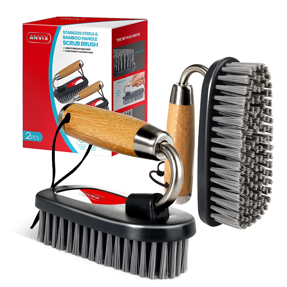 Heavy Duty Scrub Brushes for Bathroom, Shower, Sink, Carpets & Floors - 2 Pack Cleaning Brushes Set - Perfect for Deep Cleaning Stains, Grime, and Tough Dirt