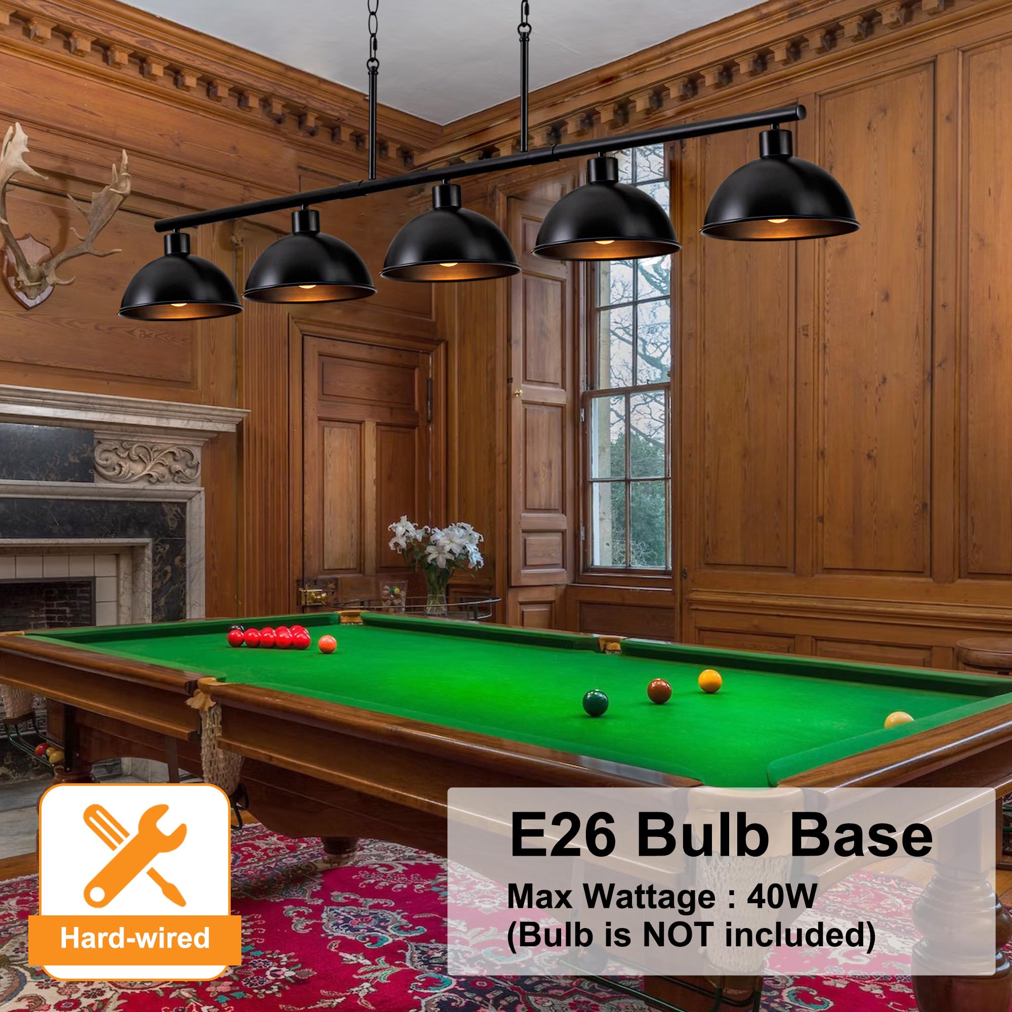 Premium Billiard Table Light Fixture - Adjustable Hanging Pool Table Lamp for Game Rooms & Bars - Dimmable LED Chandelier for Dining Room, Kitchen Island & Farmhouse Decor - Perfect Lighting for Nighttime Games & Entertainment Gatherings